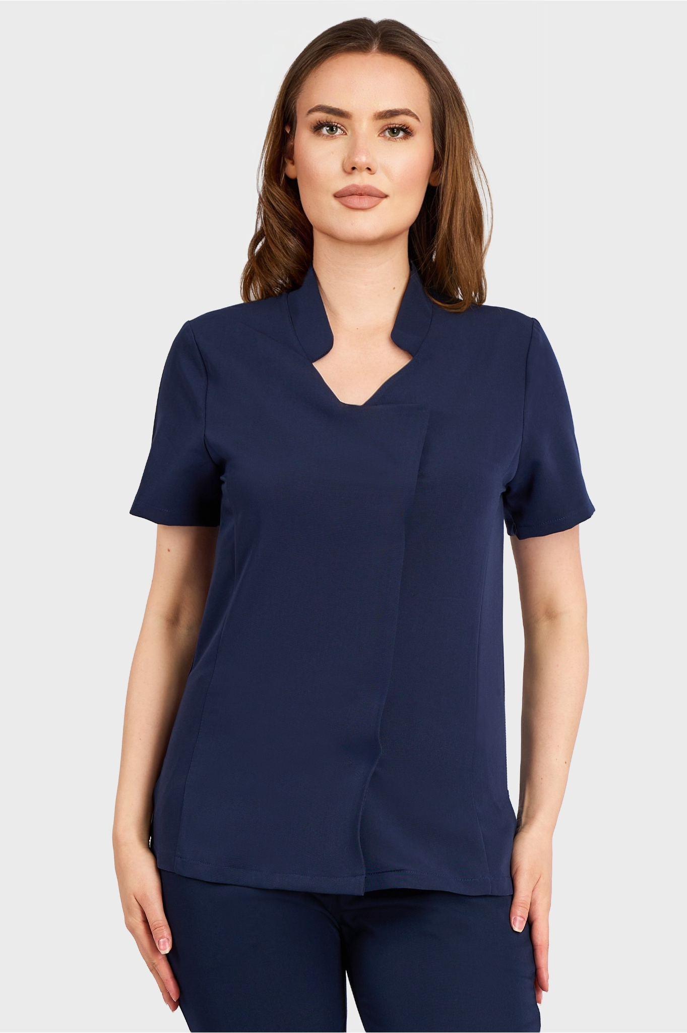 Bluza Medicala Ela Femei Stretch - Navy - vedere frontala - material elastic - Akitex