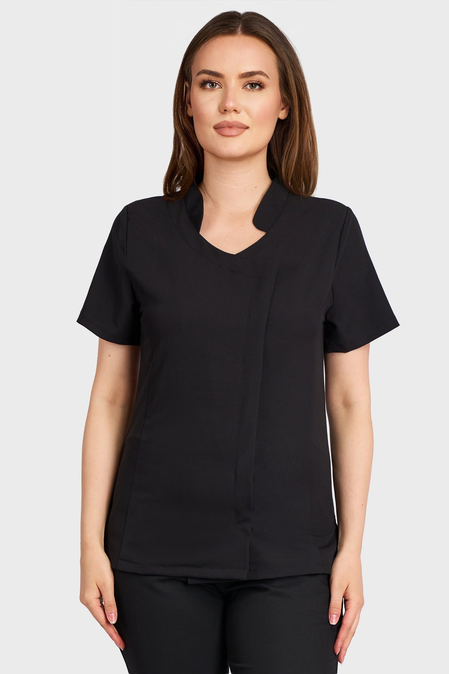 Bluza Medicala Ela Femei Stretch - Negru - vedere frontala - material elastic - Akitex