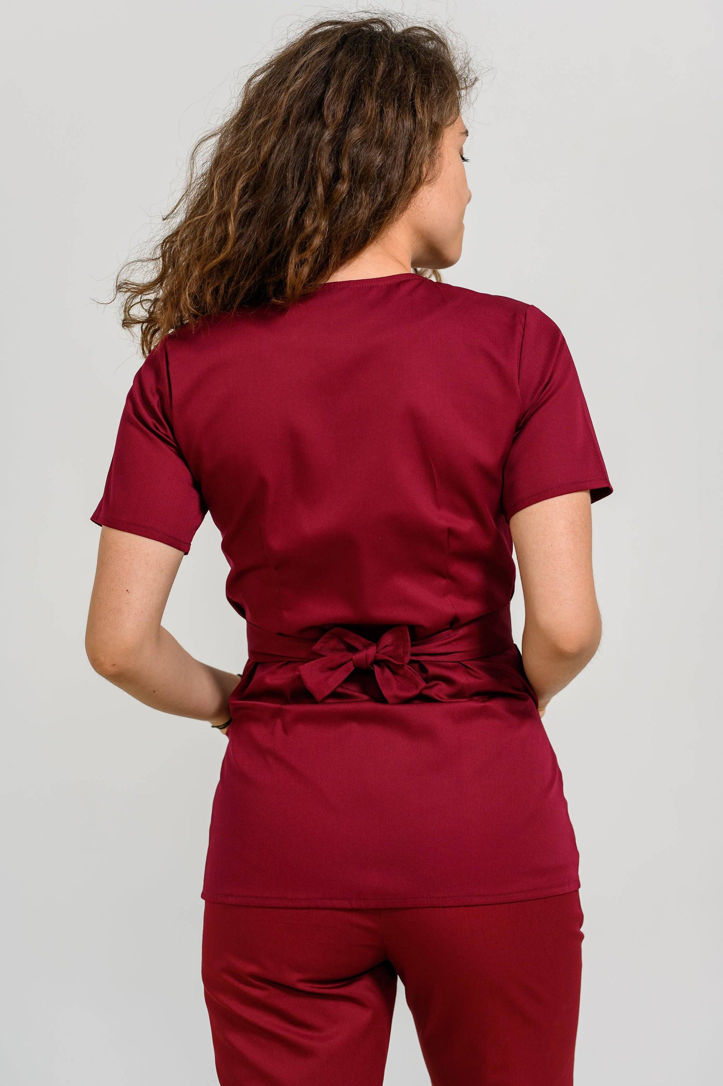 Bluza Medicala Kimono - Bordo - vedere de la spate - Akitex