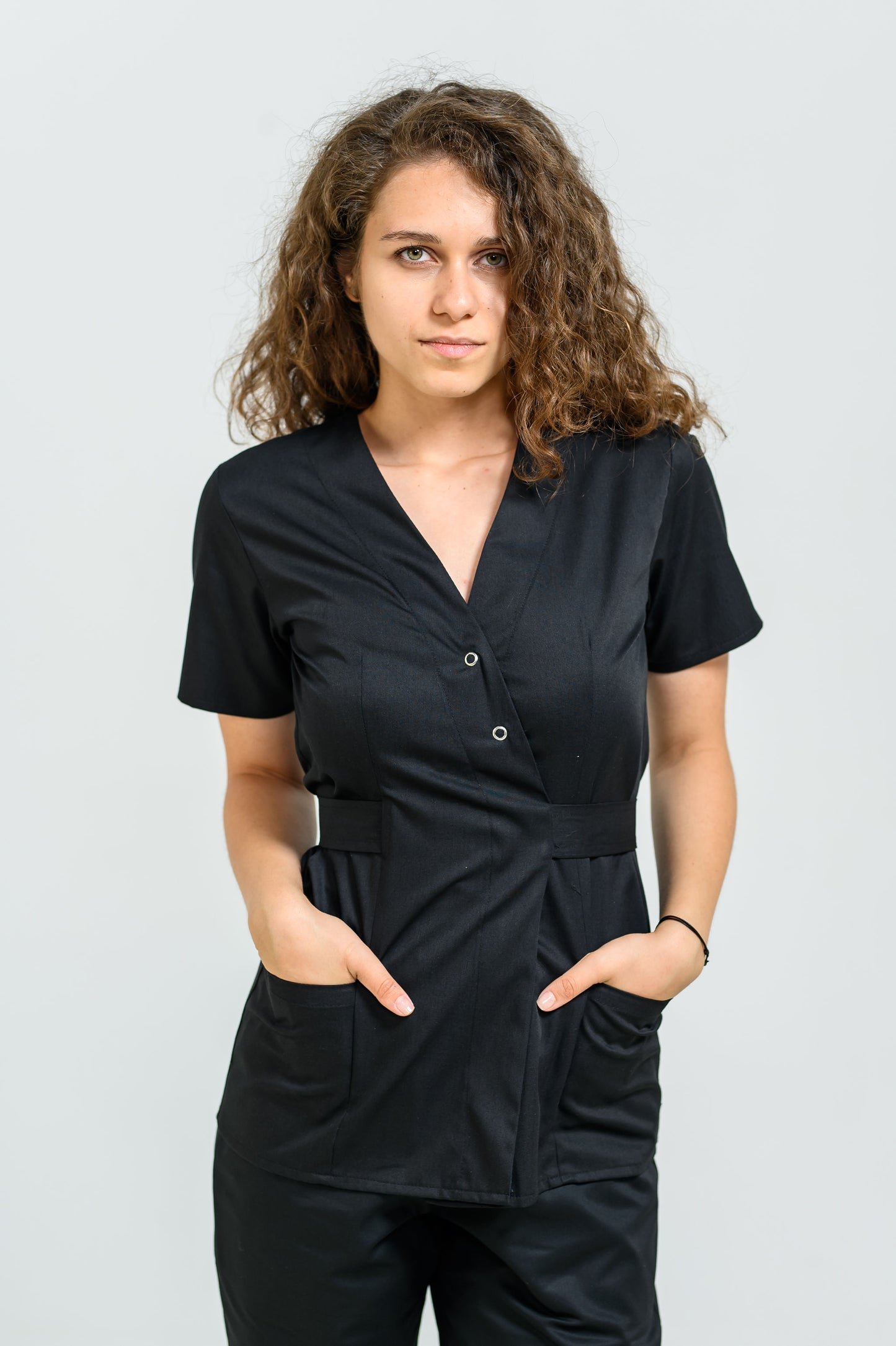 Bluza Medicala Kimono - Negru - vedere frontala - Akitex