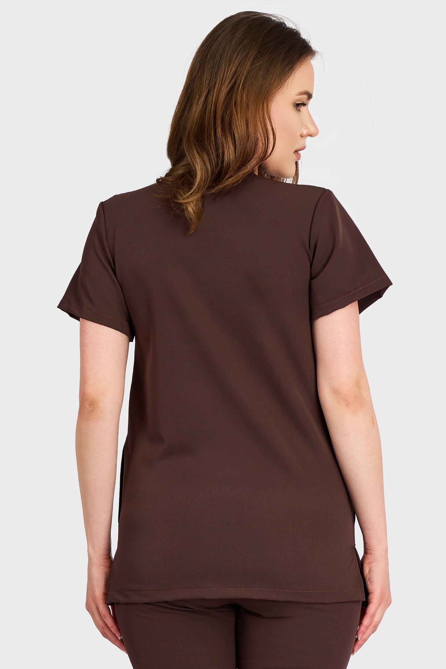 Bluza Medicala Valuca STRETCH - Femei - Choco - vedere de la spate - material elastic - Akitex