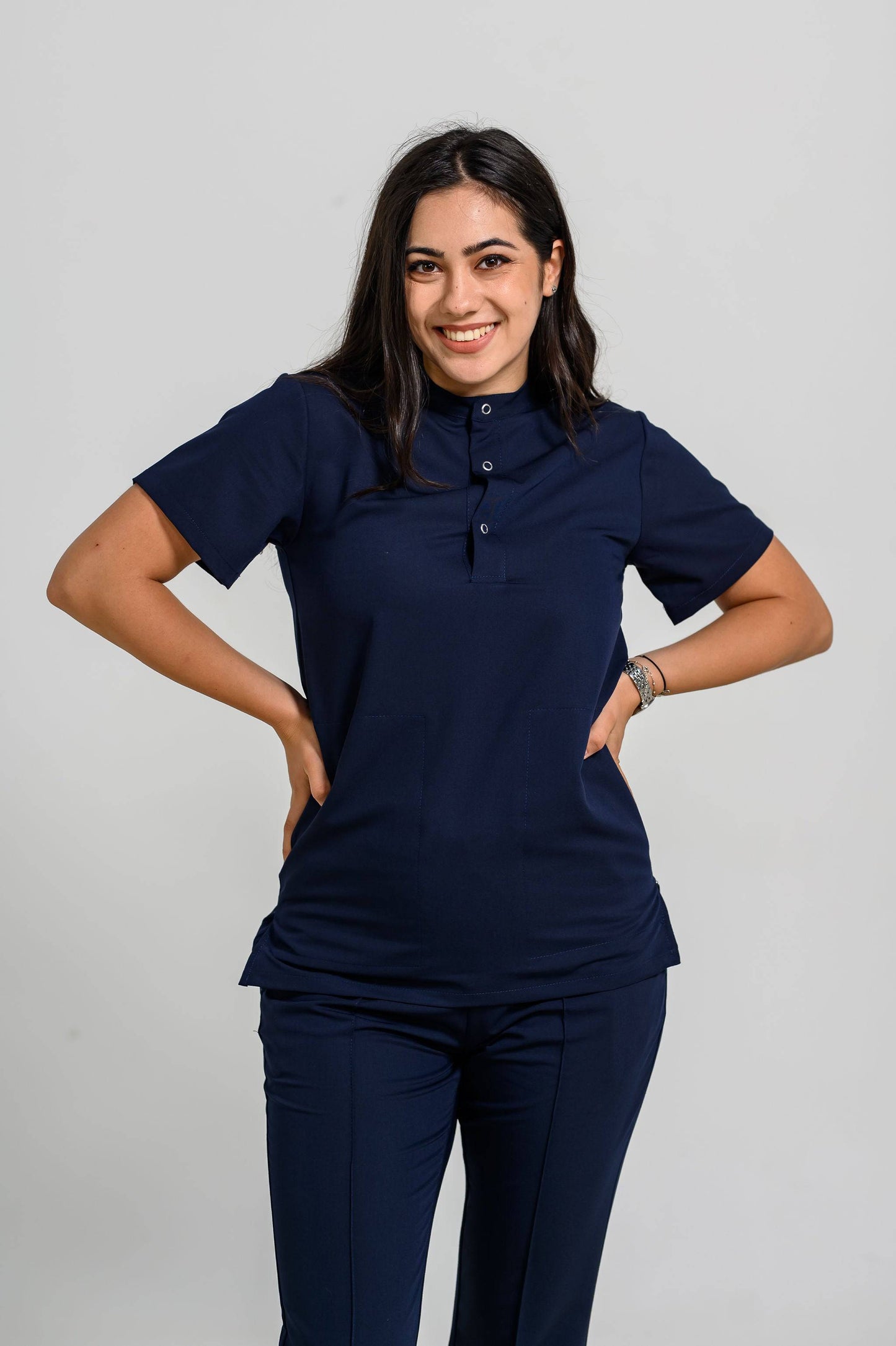 Bluza Medicala Valuca STRETCH Femei - Navy - vedere totala - material elastic - Akitex