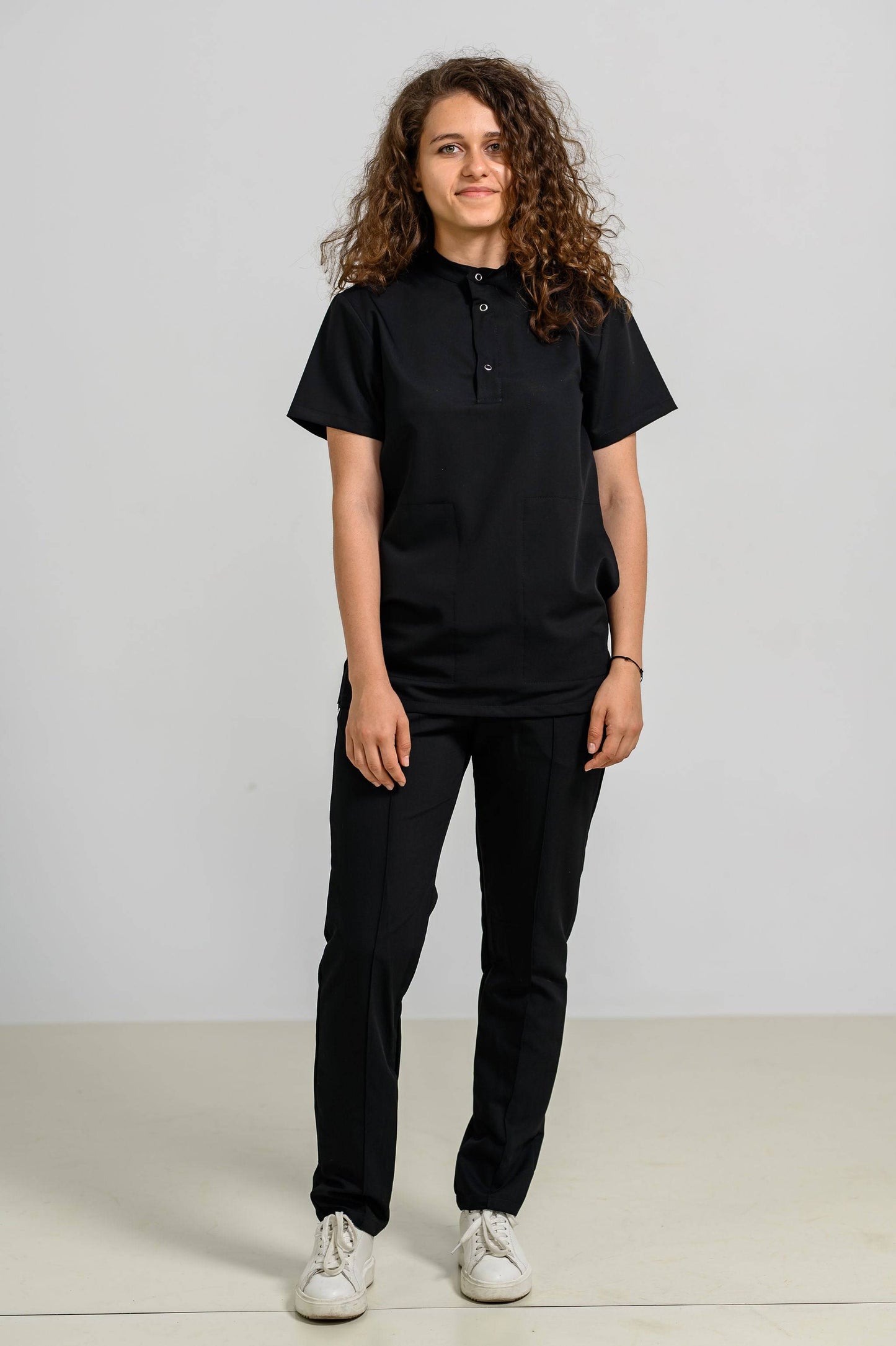 Bluza Medicala Valuca STRETCH Femei - Negru - vedere totala - material elastic - Akitex