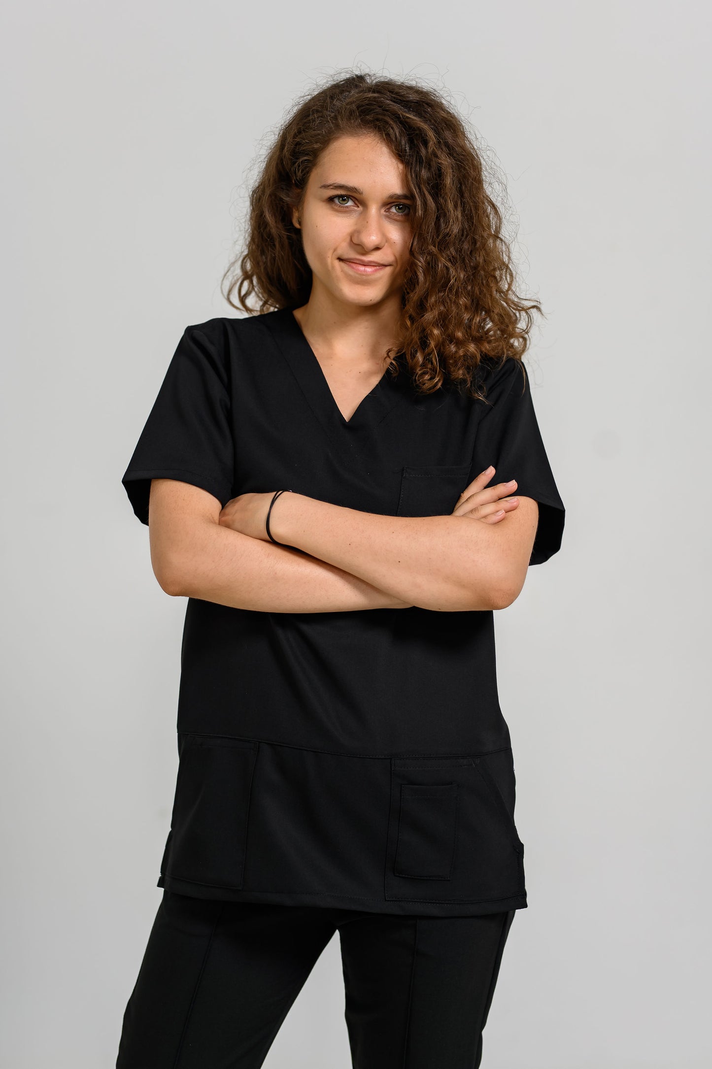 Bluze Medicala Sandro Stretch Femei - Negru - vedere totala - material elastic - Akitex