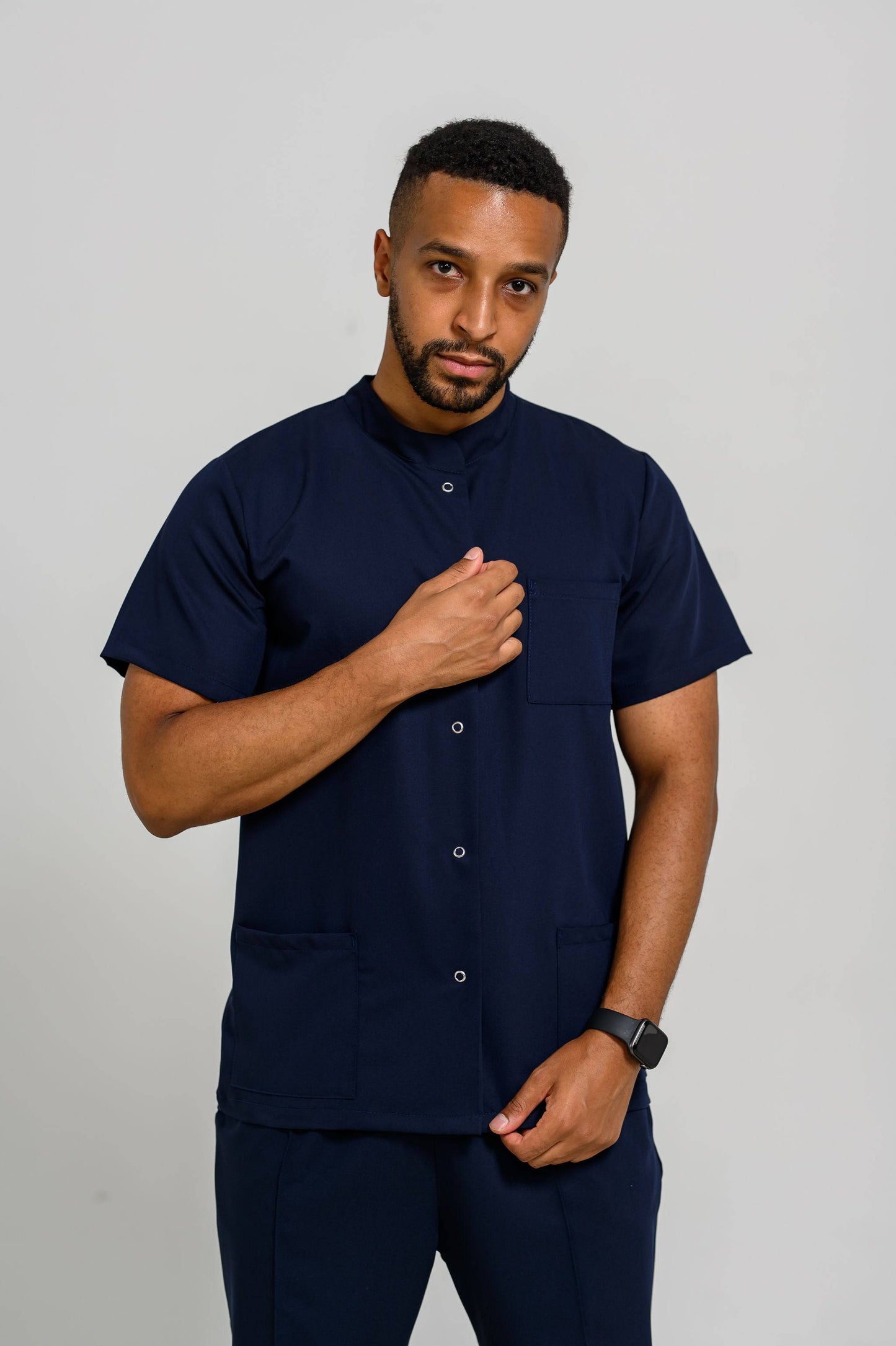 Halat Medical Jack - Navy - vedere frontala - material elastic - Akitex