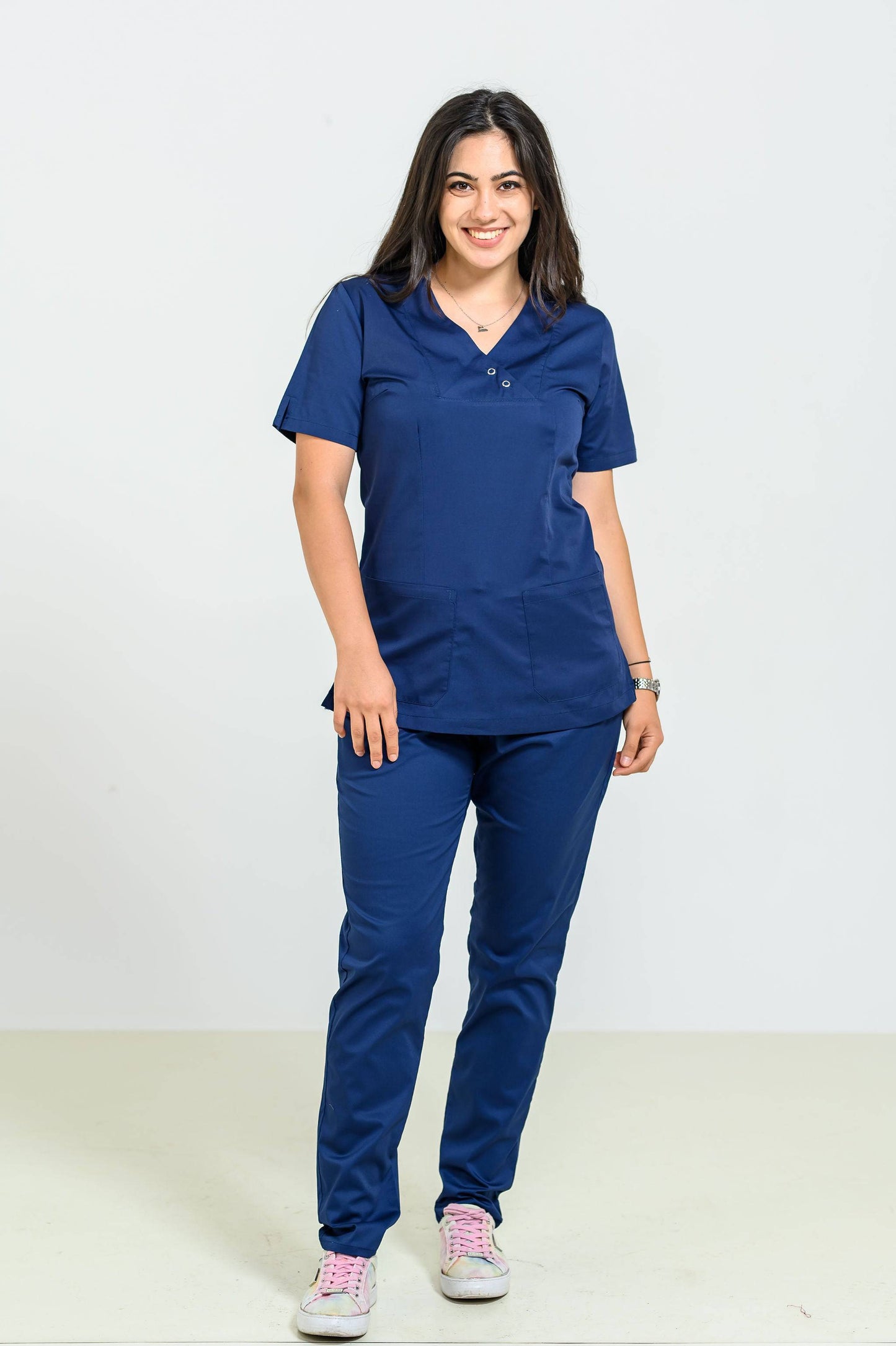 Pantaloni Medicali cu elastic si snur Femei - Navy - vedere totala - Akitex