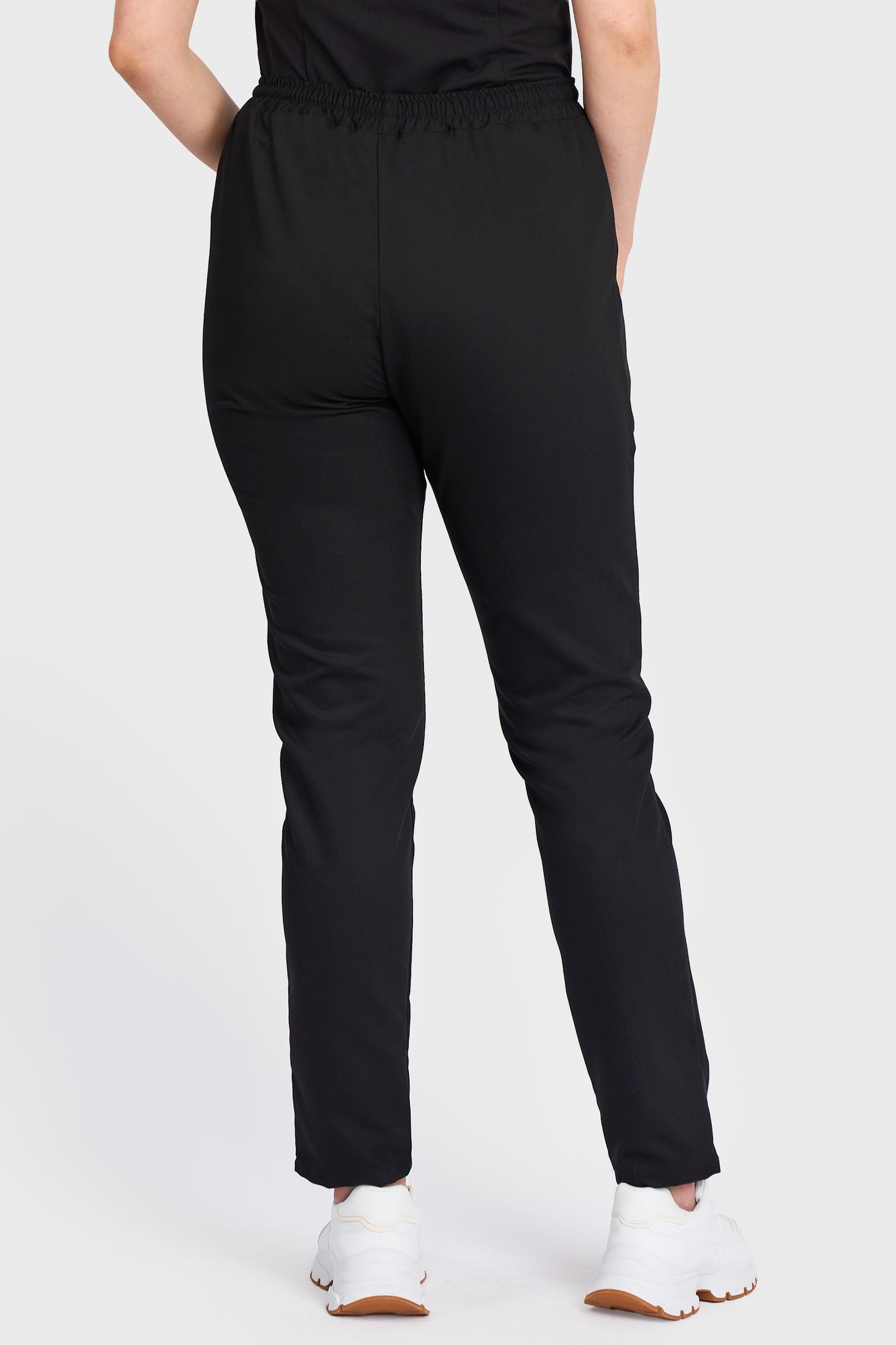 Pantaloni Medicali cu elastic si snur Femei Stretch - Negru - vedere spate - material elastic - Akitex