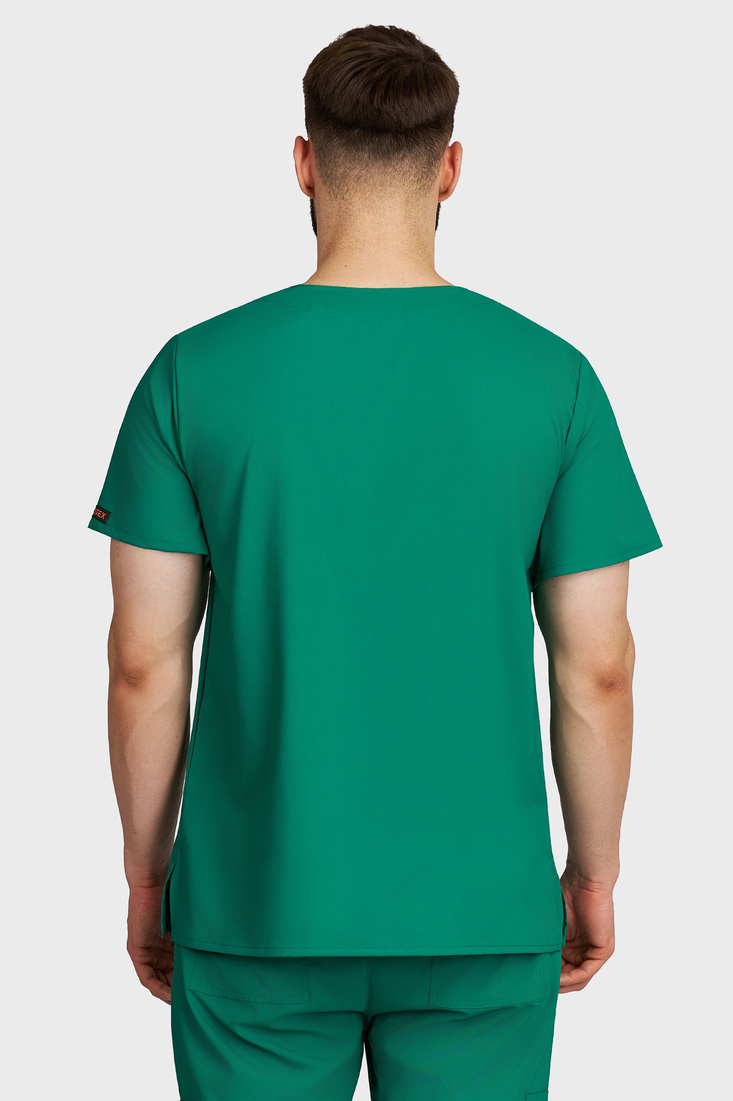 Bluza medicala barbati Victoria verde stretch - vedere din spate - AKITEX
