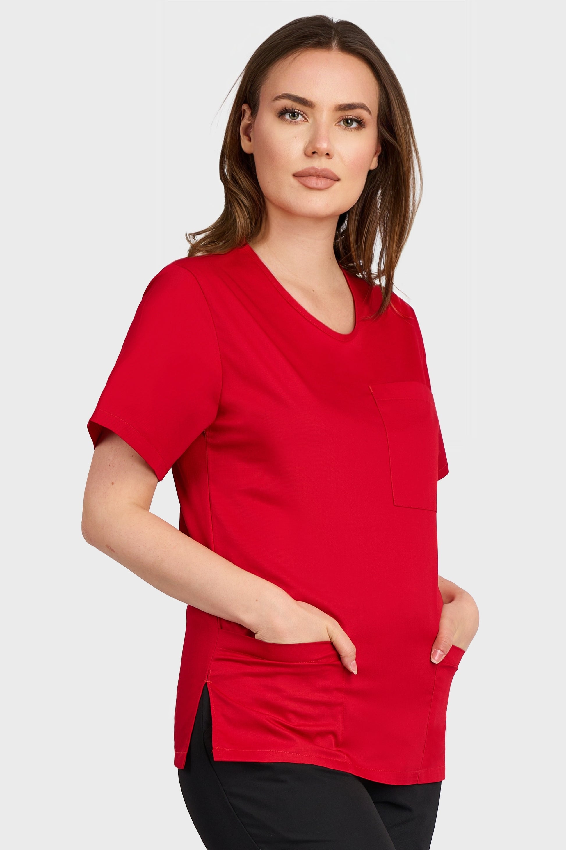 Bluza Medicala Dona Femei  - Rosu - vedere laterala - Akitex 
