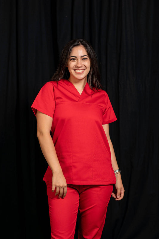 Bluza Medicala Frieda Femei - Rosu - vedere totala - Akitex