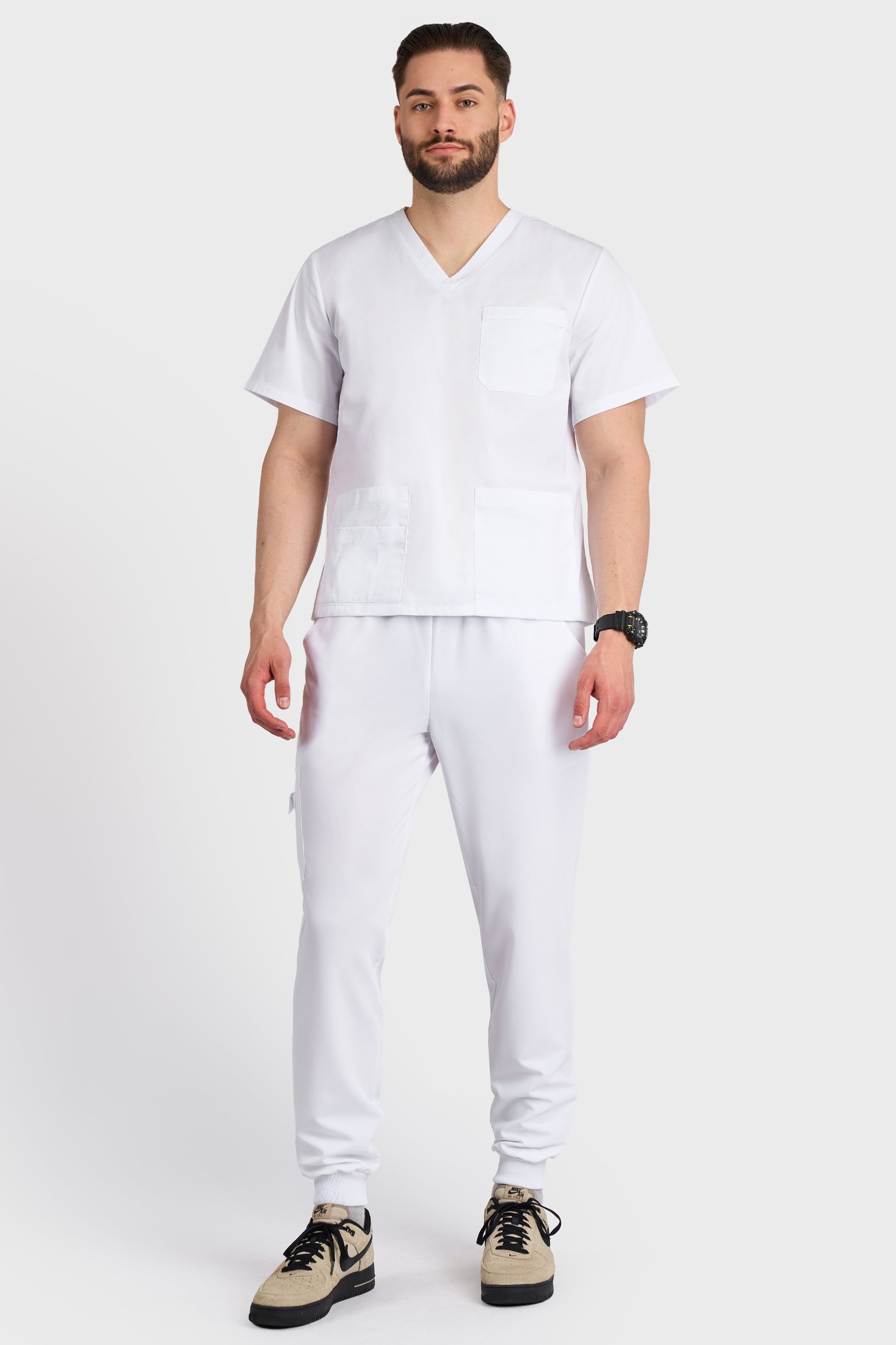 Bluza Medicala Hugo Barbati - Alb - vedere totala - Akitex 