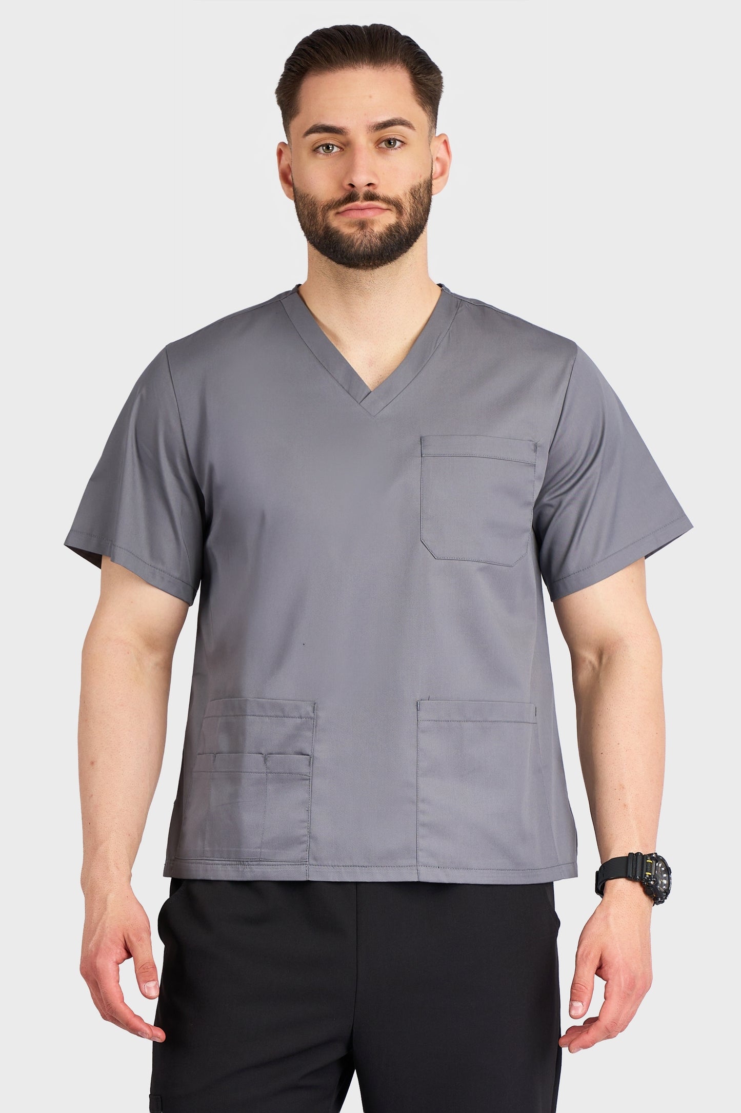Bluza Medicala Hugo Barbati - -Gri - vedere frontala - Akitex 