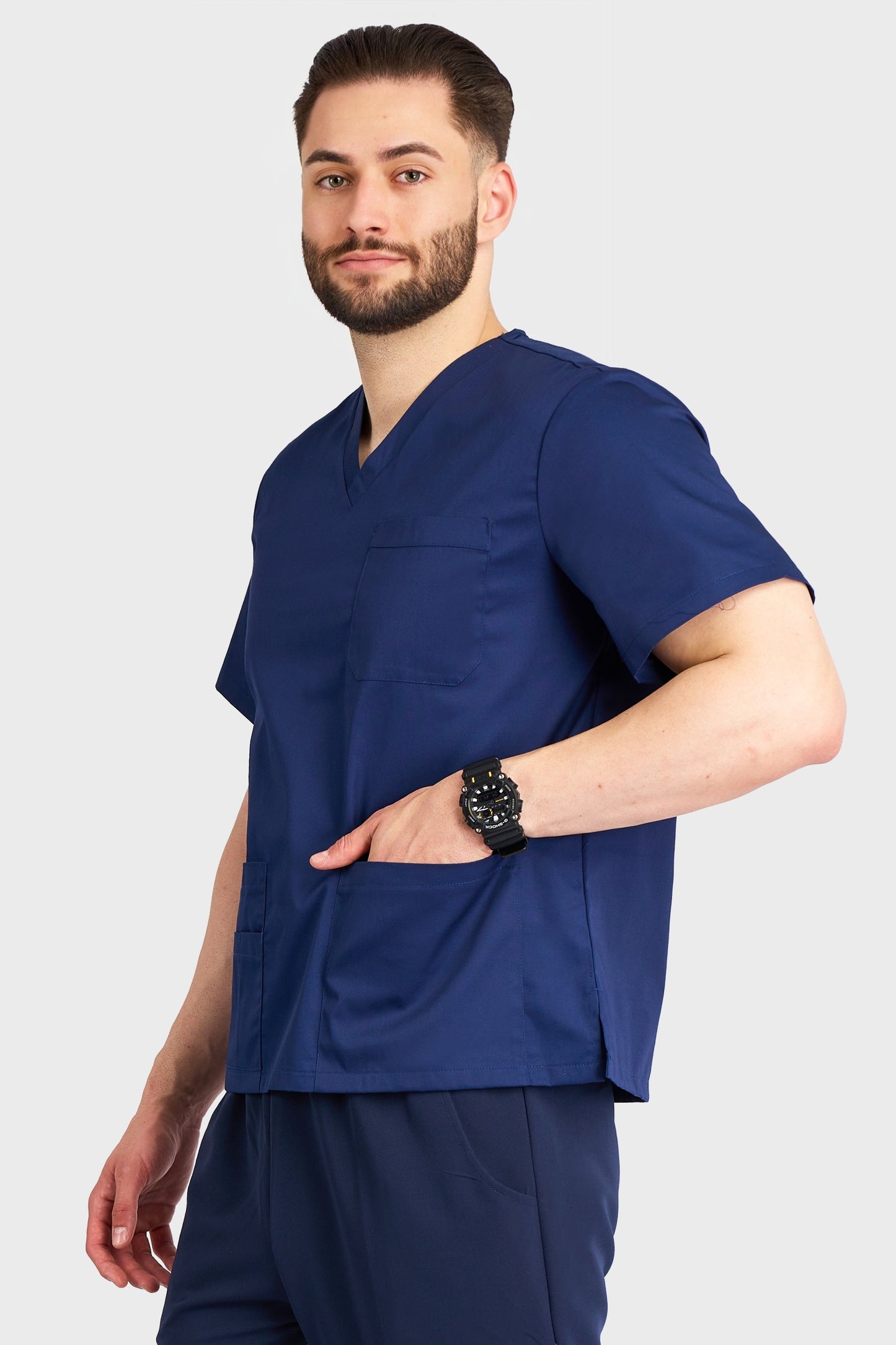 Bluza Medicala Hugo Barbati - Navy - vedere laterala - Akitex 