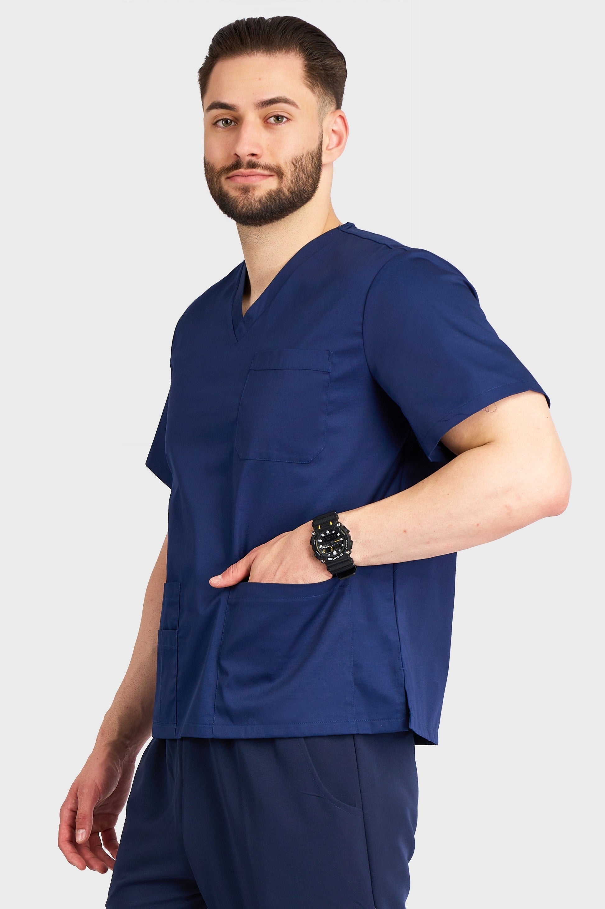 Bluza Medicala Hugo Barbati - Navy - vedere laterala - Akitex 