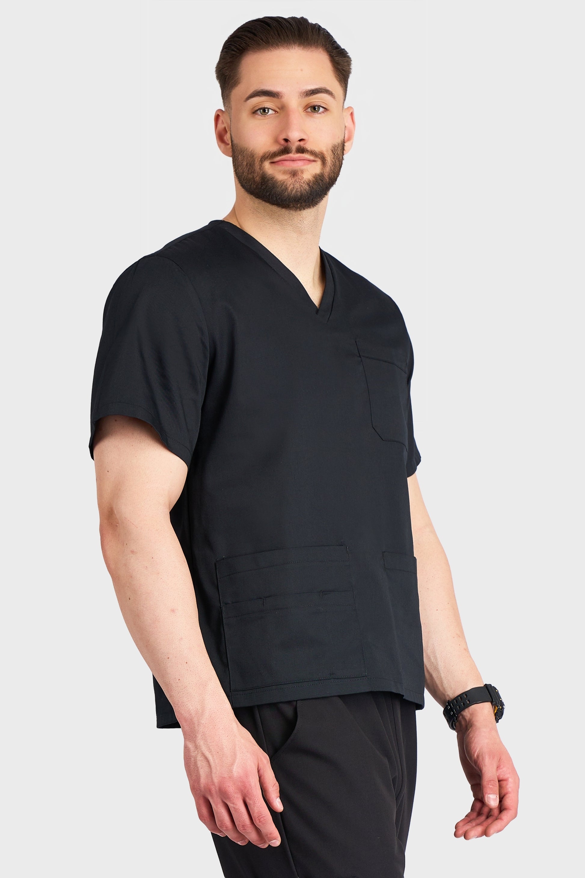 Bluza Medicala Hugo Barbati - Negru - vedere laterala - Akitex 