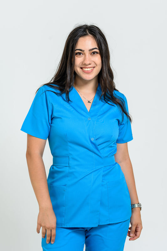 Bluza Medicala Kimono - Turquoise - vedere frontala - Akitex