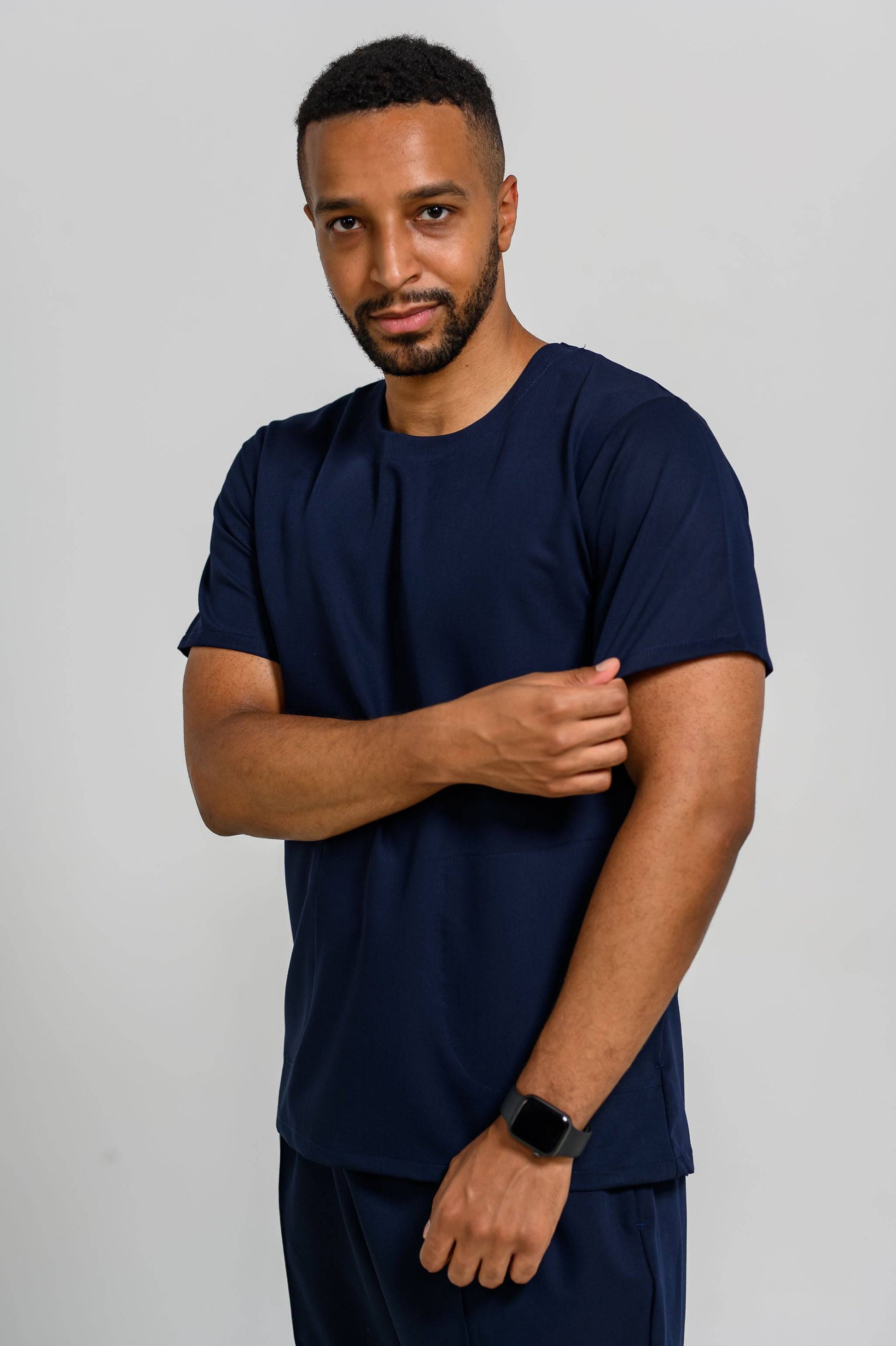 Bluza Medicala Oliver Barbati Stretch - Navy - vedere detaliu maneca - material elastic - Akitex 