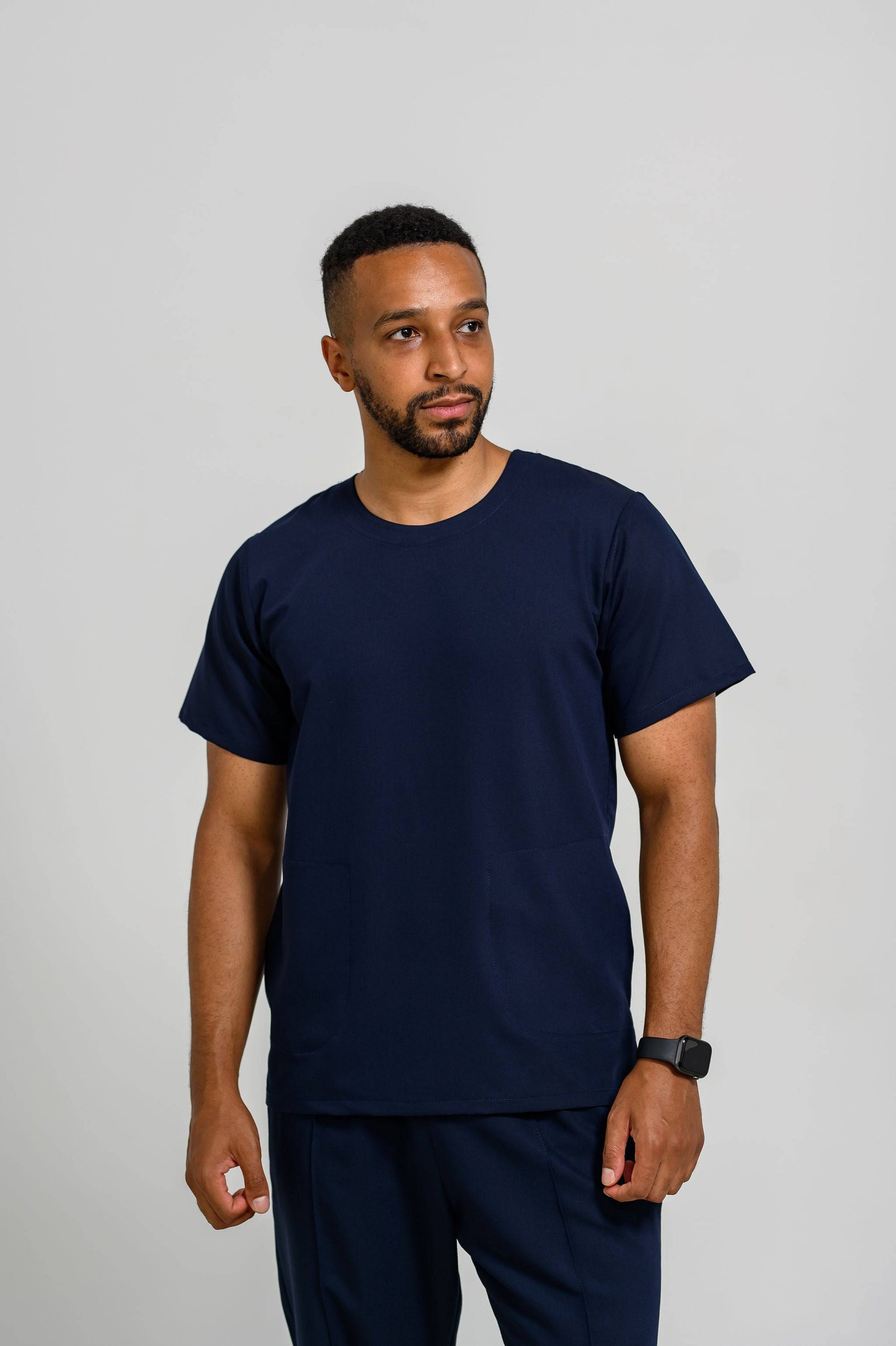 Bluza Medicala Oliver Barbati Stretch - Navy - vedere frontala - material elastic - Akitex 