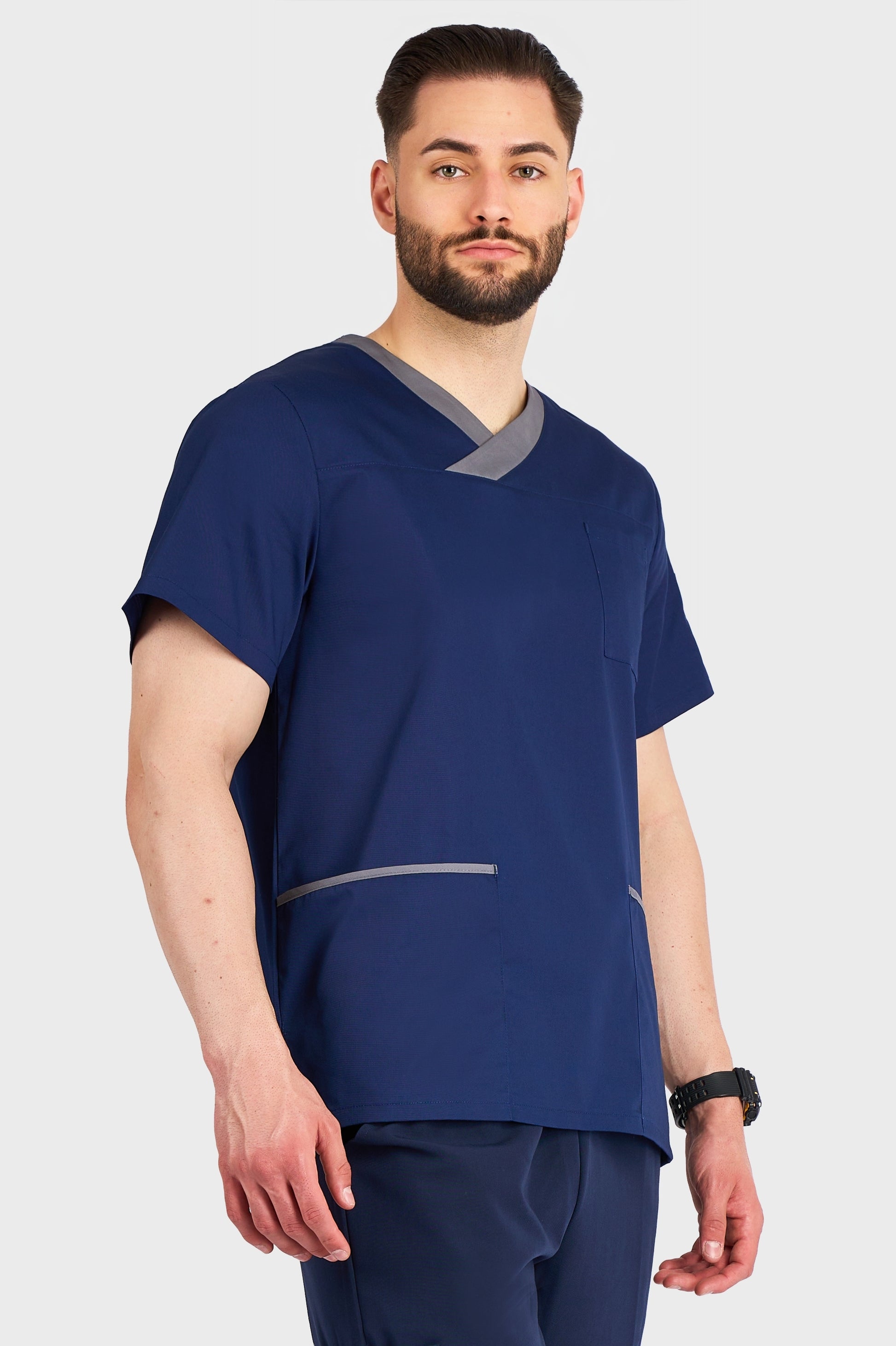 Bluza Medicala Toledo Barbati - Navy - vedere laterala - Akitex 