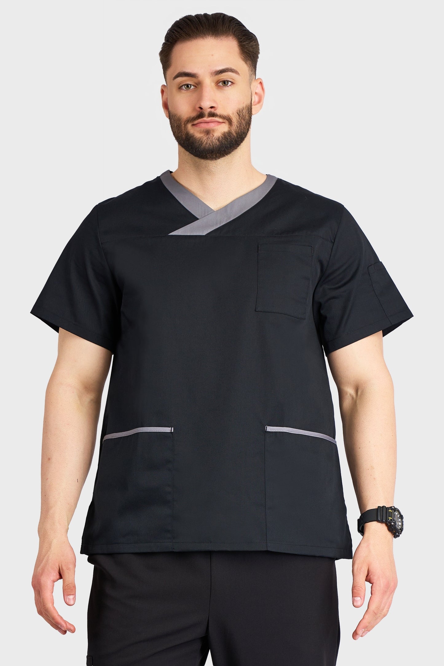 Bluza Medicala Toledo Barbati - Negru - vedere frontala - Akitex 