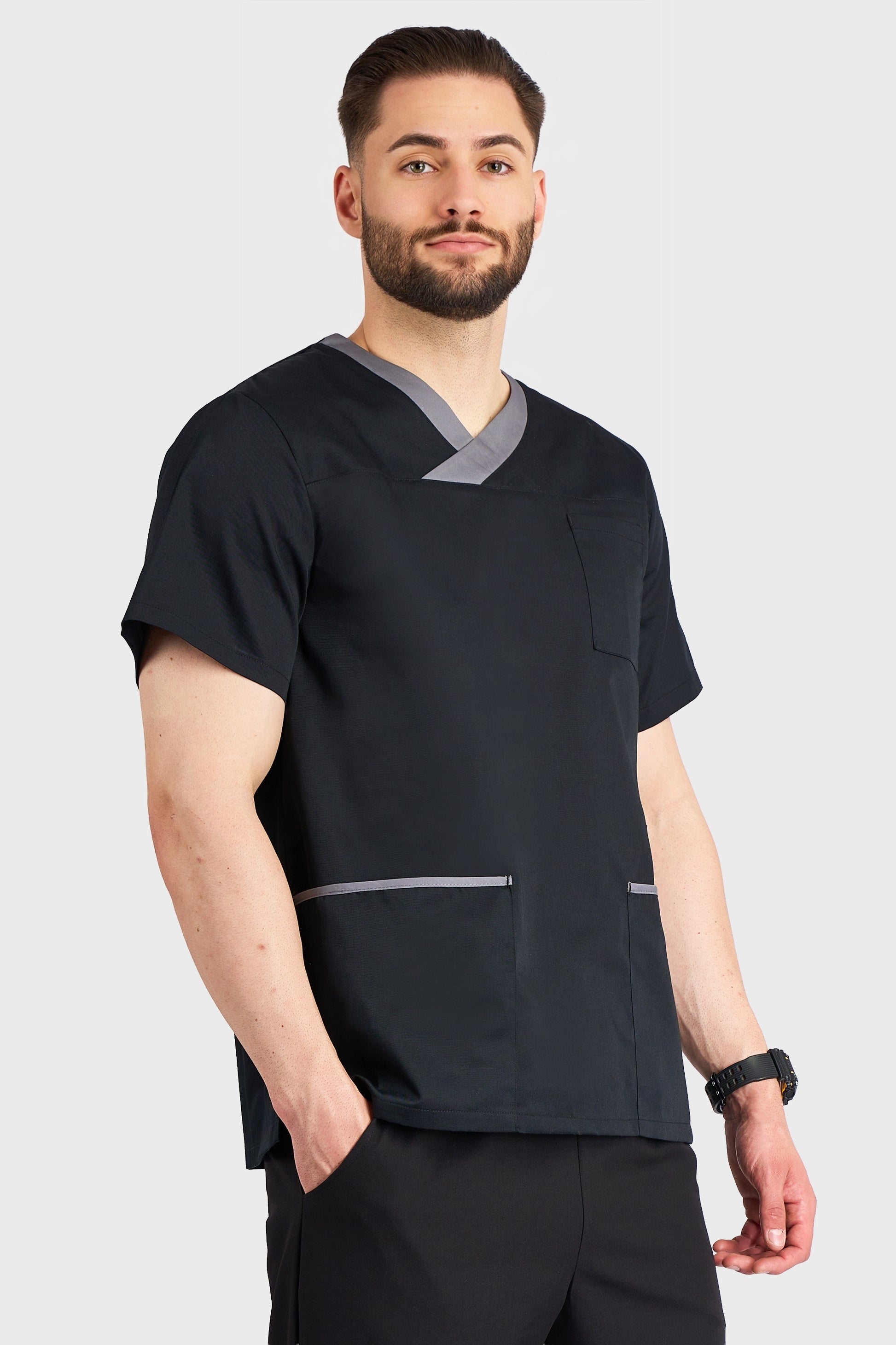 Bluza Medicala Toledo Barbati - Negru - vedere laterala - Akitex 