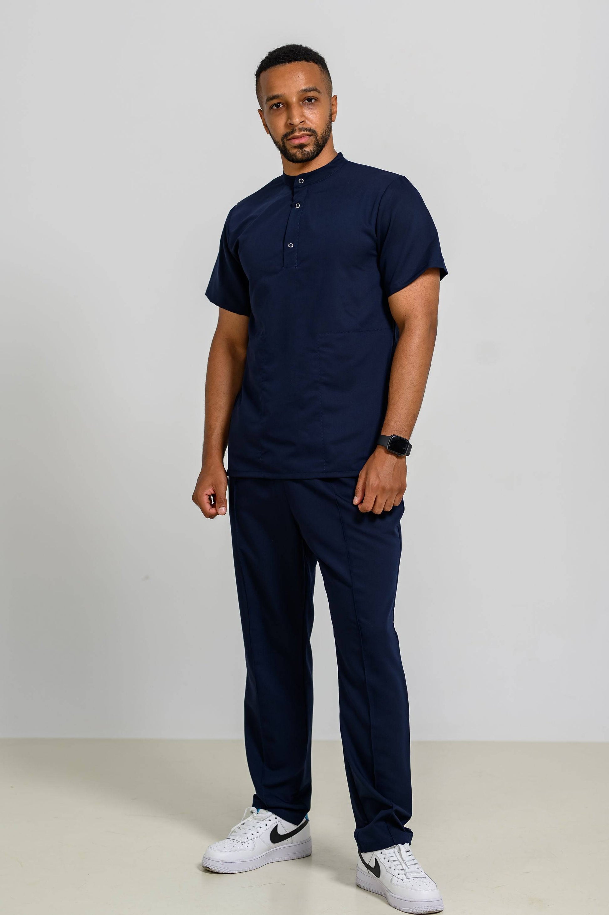 Bluza Medicala Valuca STRETCH Barbati - Navy - vedere totala - material elastic - Akitex 