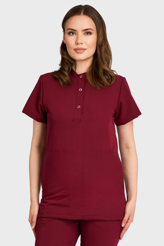 Bluza Medicala Valuca STRETCH - Femei - Bordo - vedere frontala - material elastic - Akitex 