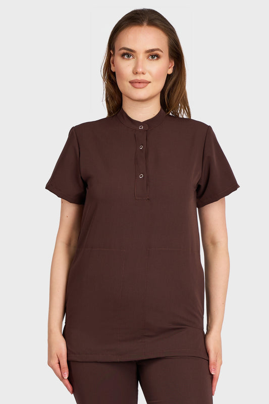 Bluza Medicala Valuca STRETCH - Femei - Choco - vedere frontala - material elastic - Akitex
