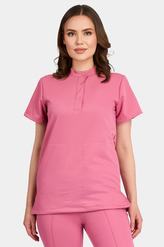 Bluza Medicala Valuca STRETCH - Femei - Roz - vedere frontala - material elastic - Akitex 