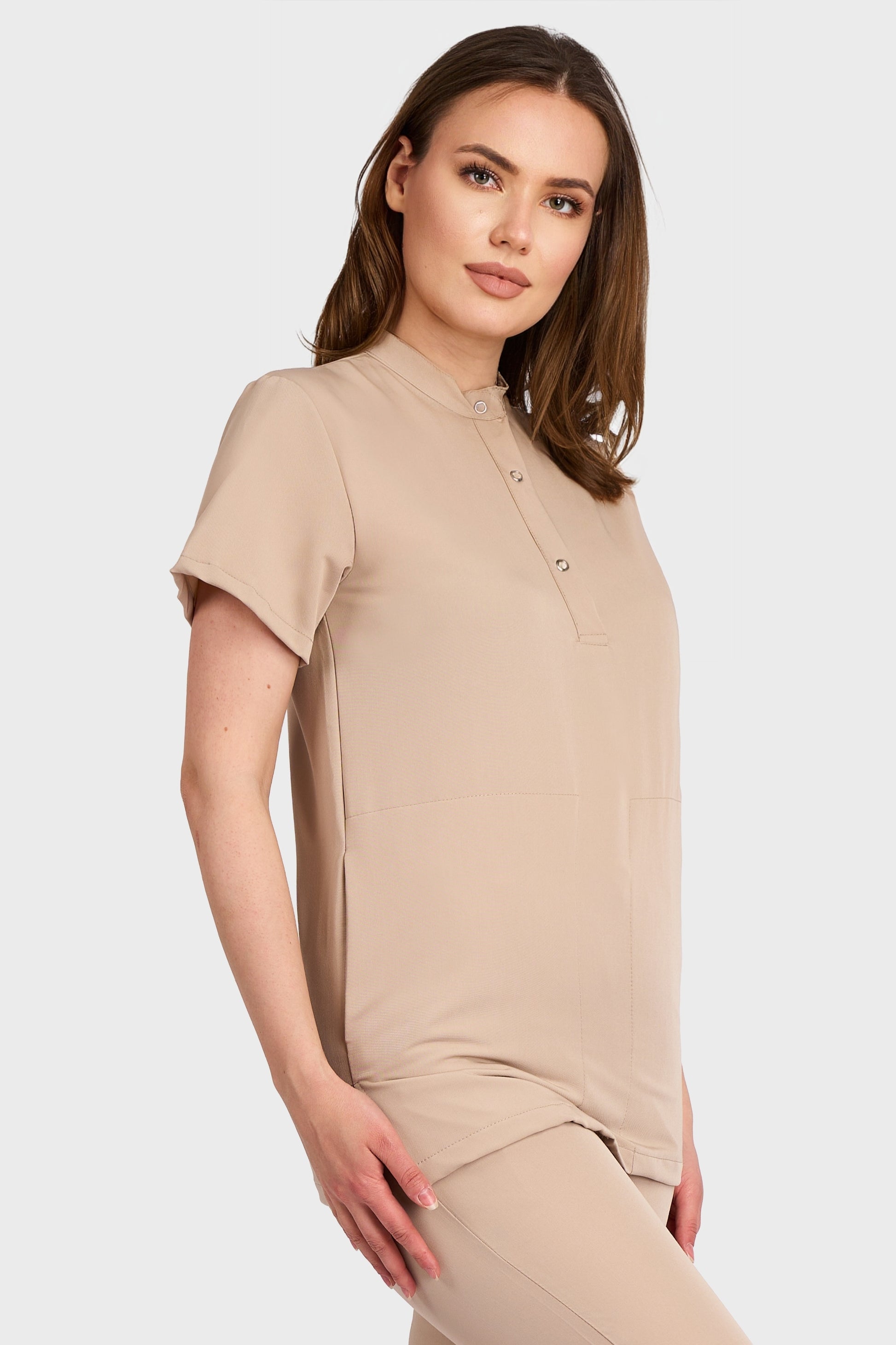 Bluza Medicala Valuca Stretch - Femei - Safari - vedere laterala - material elastic - Akitex 