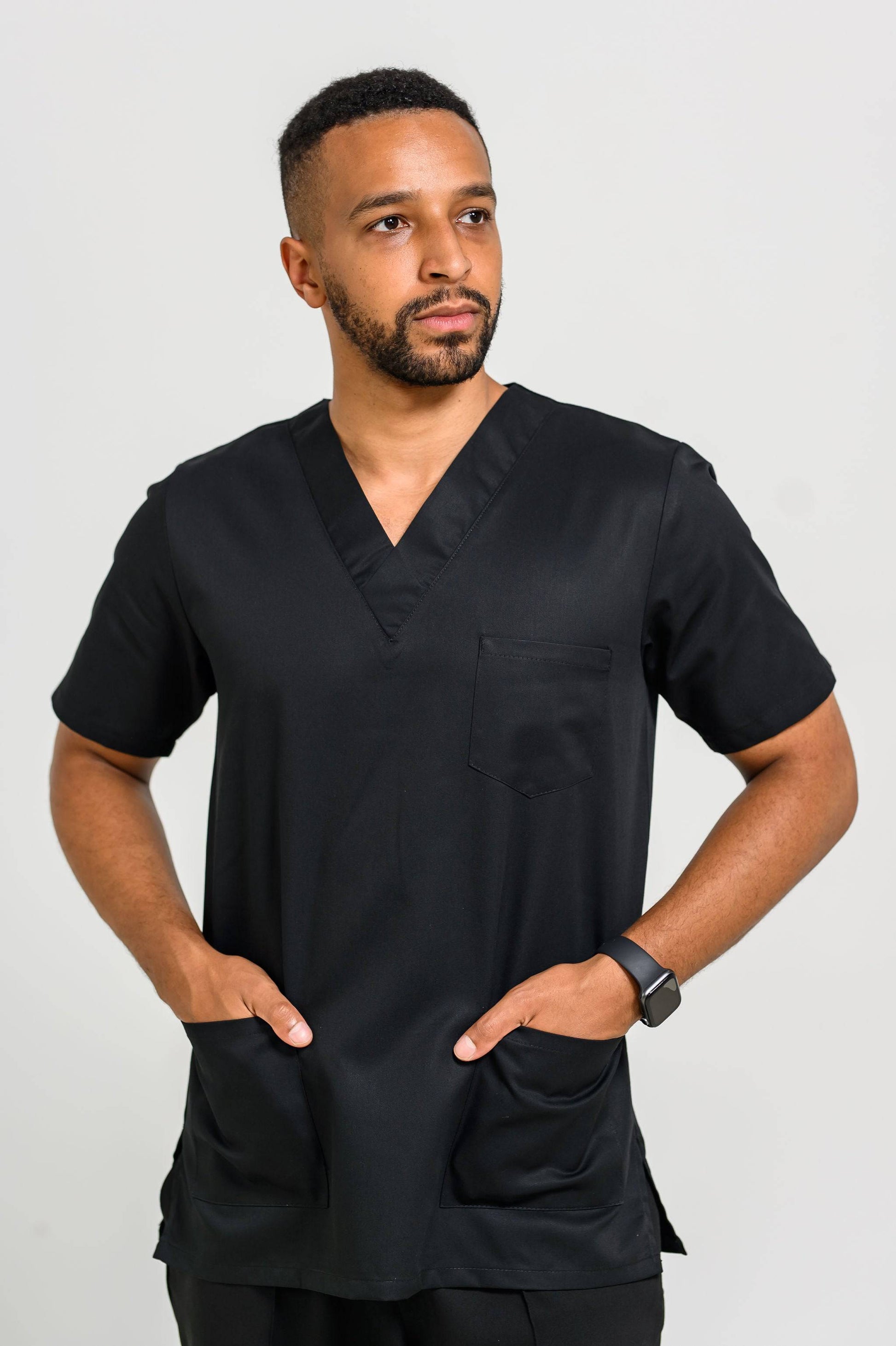 Bluza Medicala Victoria Barbati - Negru - vedere frontal - Akitex 