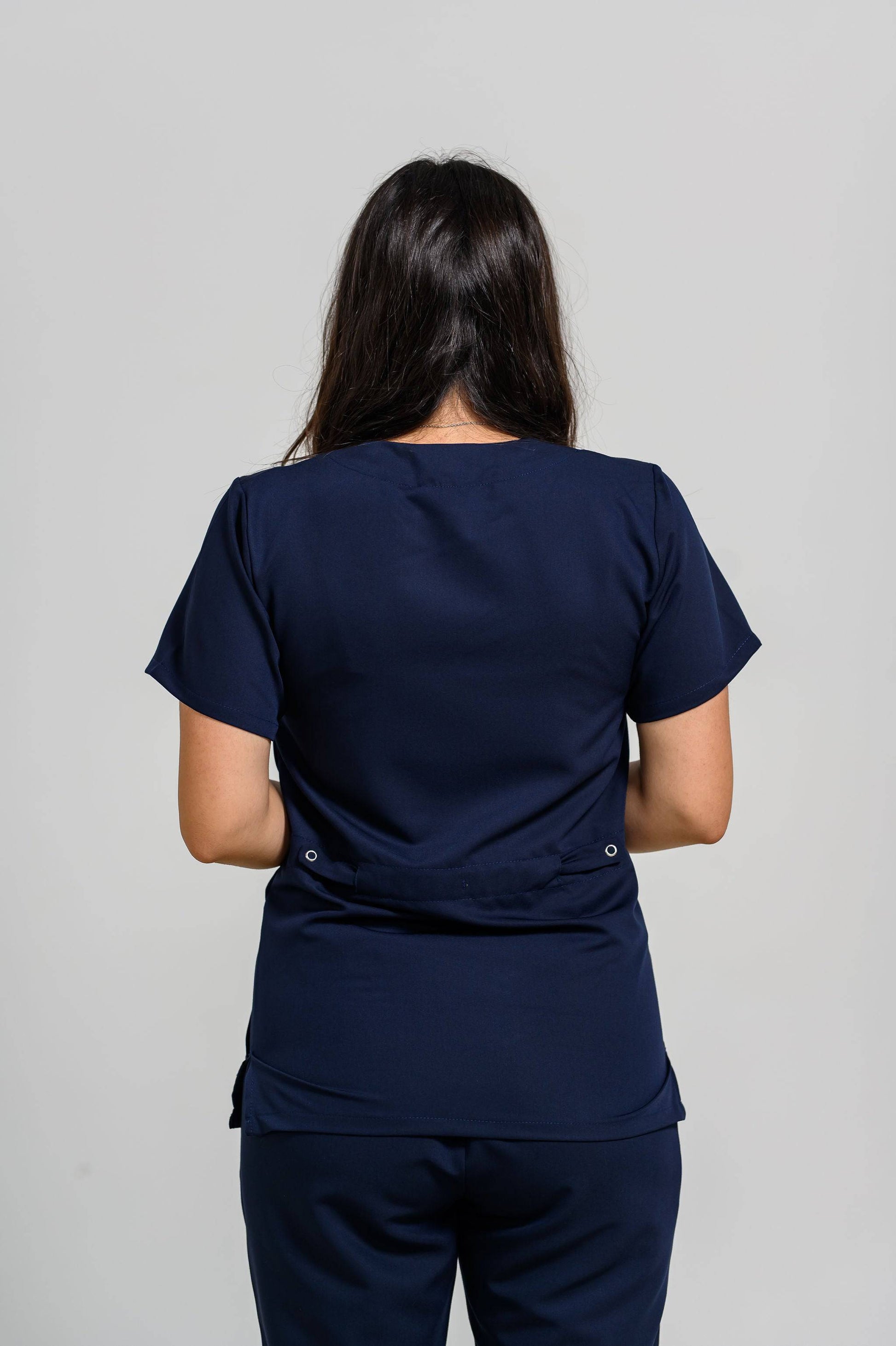 Bluze Medicala Sandro Stretch Femei - Navy - vedere spate - material elastic - Akitex 