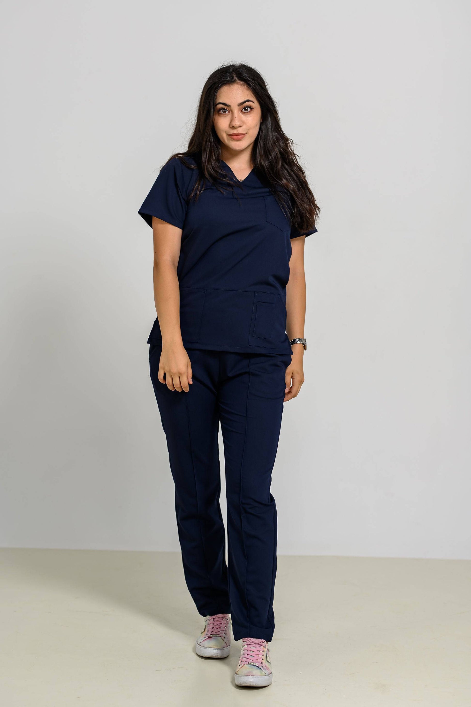 Bluze Medicala Sandro Stretch Femei - Navy - vedere totala - material elastic - Akitex 