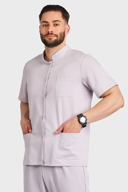 Halat Medical Jack - Gri - vedere laterala - material elastic - Akitex