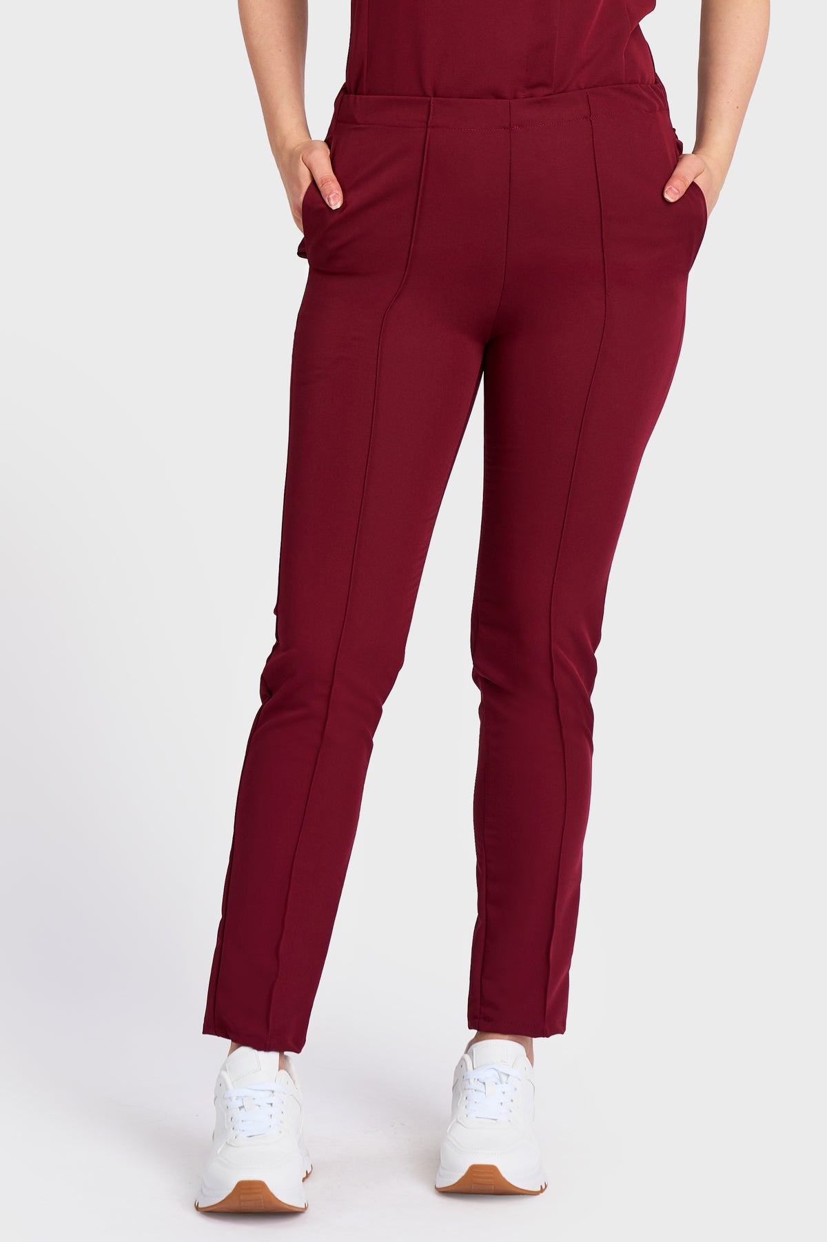 Pantaloni Medicali Alisa Femei Stretch  - Bordo - vedere frontala - material elastic - Akitex 
