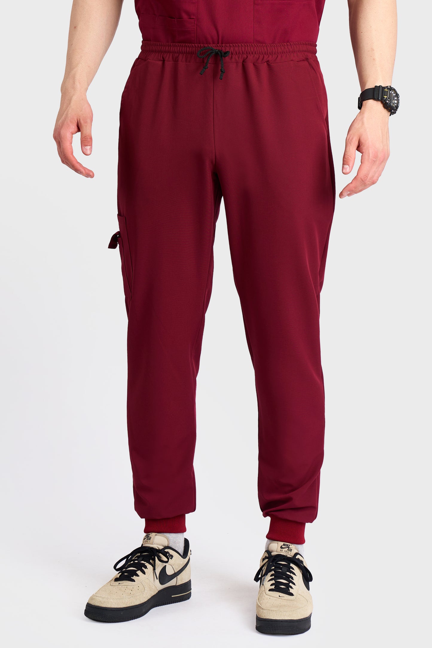 Pantaloni Medicali Joger Barbati Stretch - Bordo - vedere frontala - material elastic - Akitex 