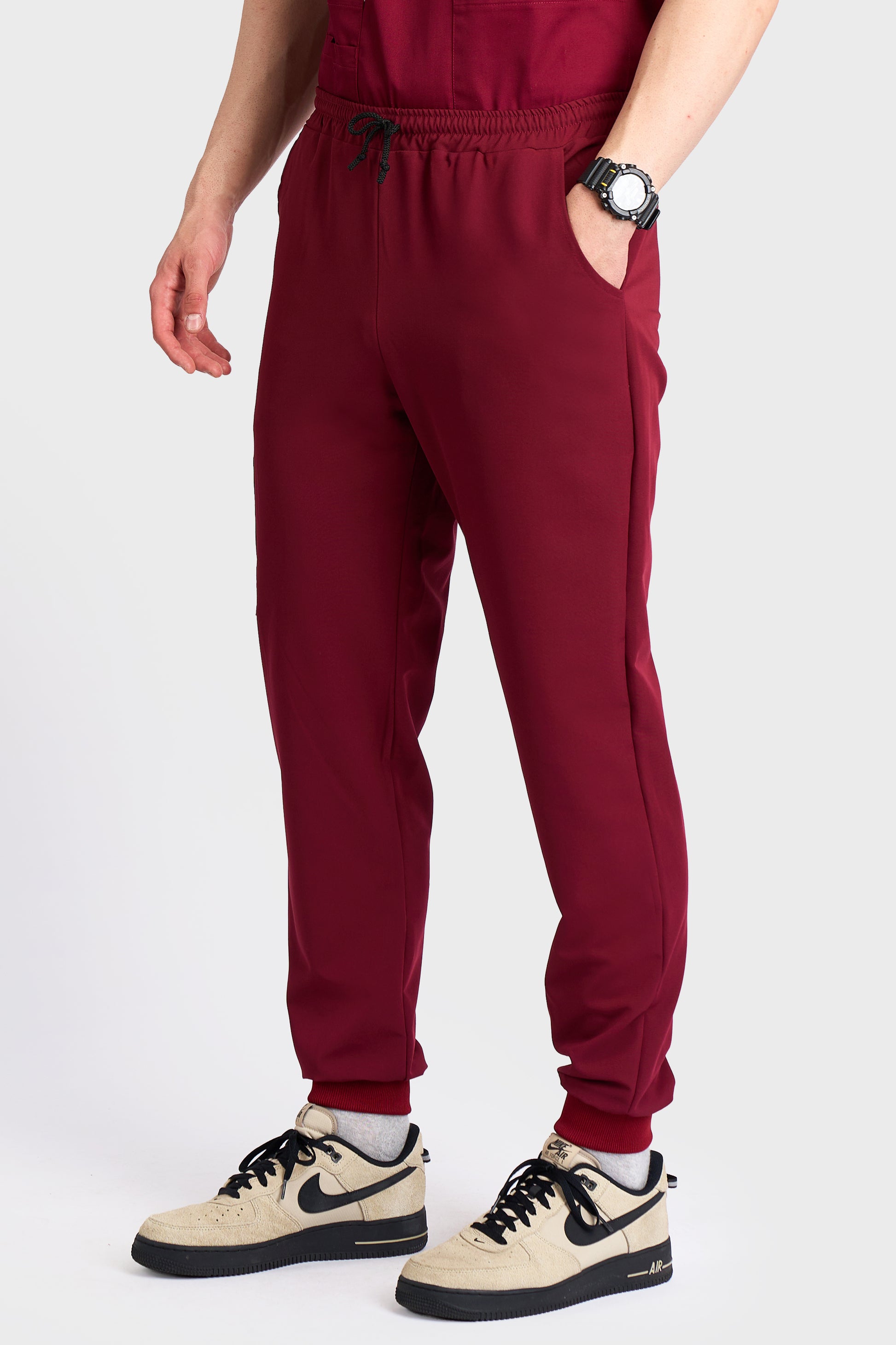Pantaloni Medicali Joger Barbati Stretch - Bordo - vedere laterala - material elastic - Akitex 