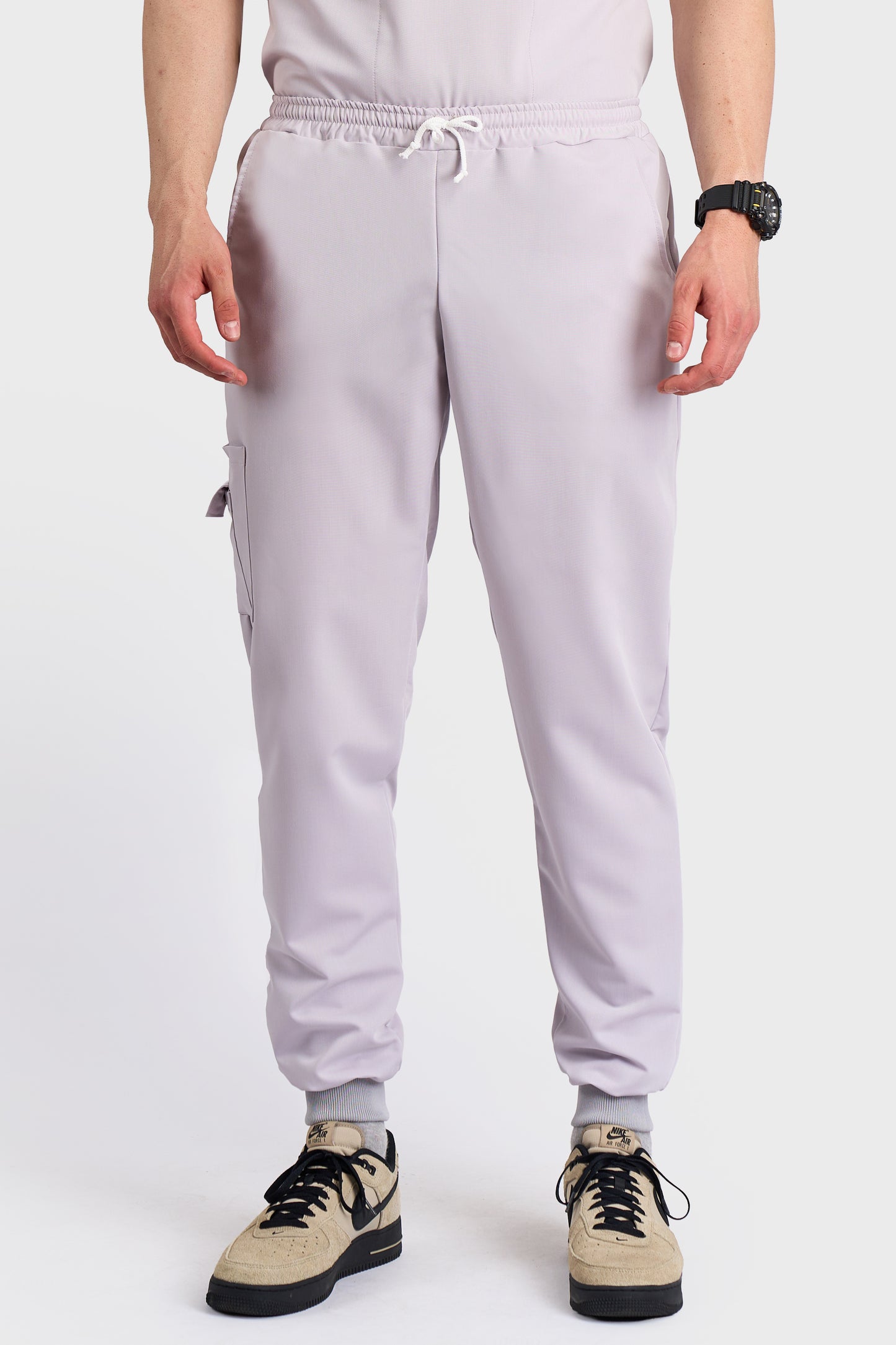 Pantaloni Medicali Joger Barbati Stretch - Gri - vedere frontala - material elastic - Akitex 