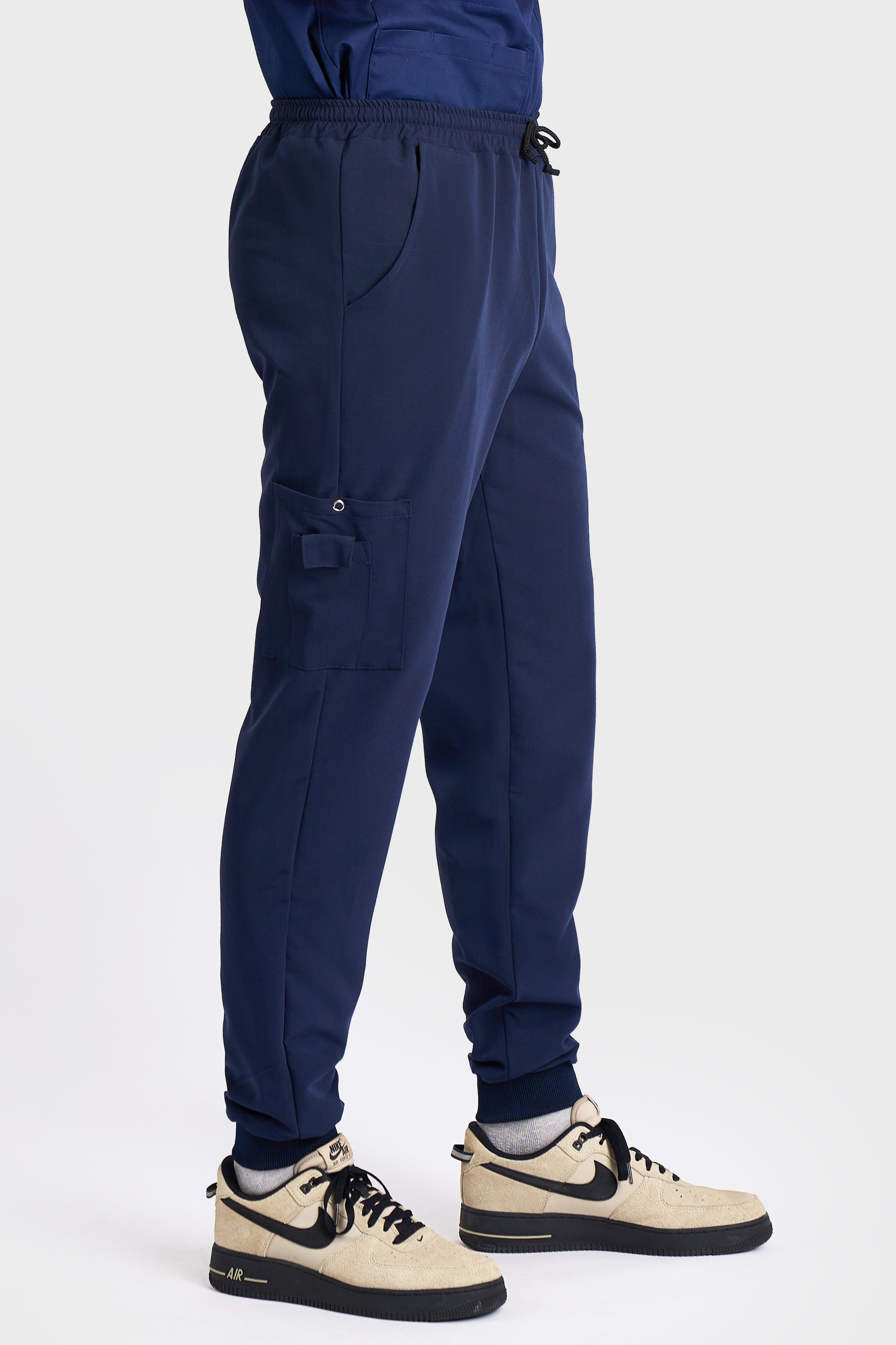 Pantaloni Medicali Joger Barbati Stretch - Navy - vedere lateral - material elastic - Akitex 