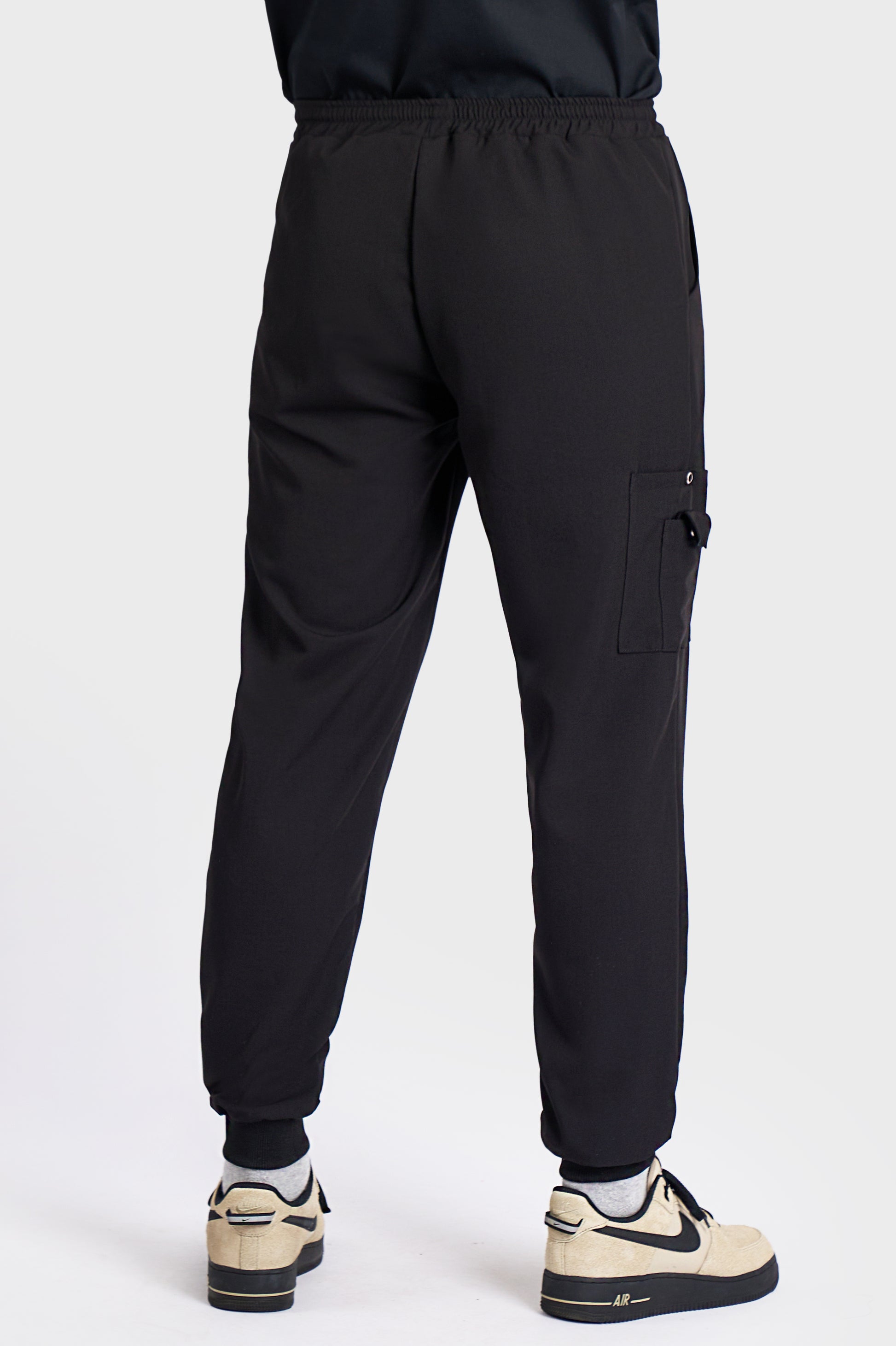 Pantaloni Medicali Joger Barbati Stretch - Negru - vedere spate - material elastic - Akitex 