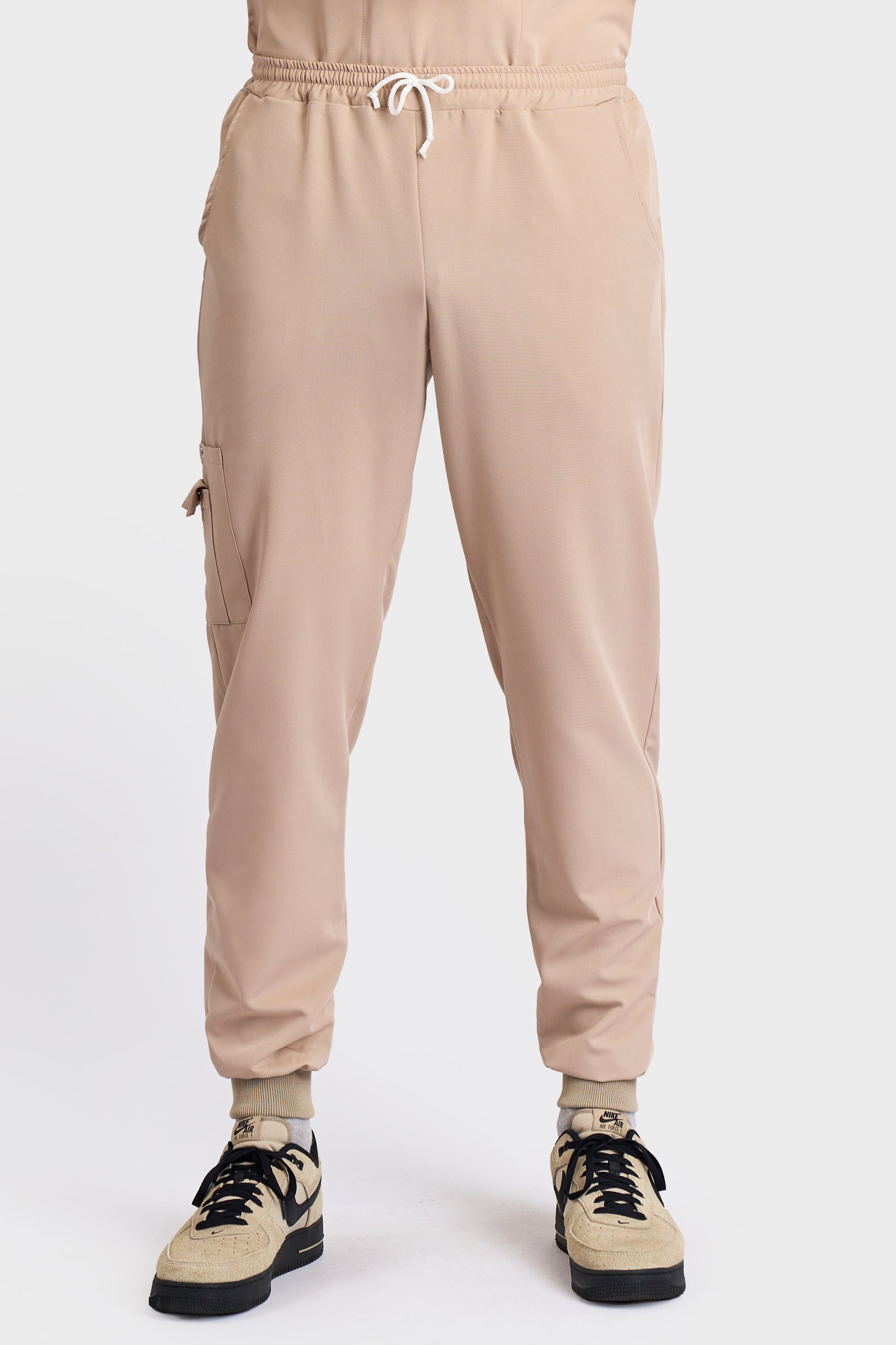 Pantaloni Medicali Joger Barbati Stretch - Safari - vedere frontala - material elastic - Akitex 