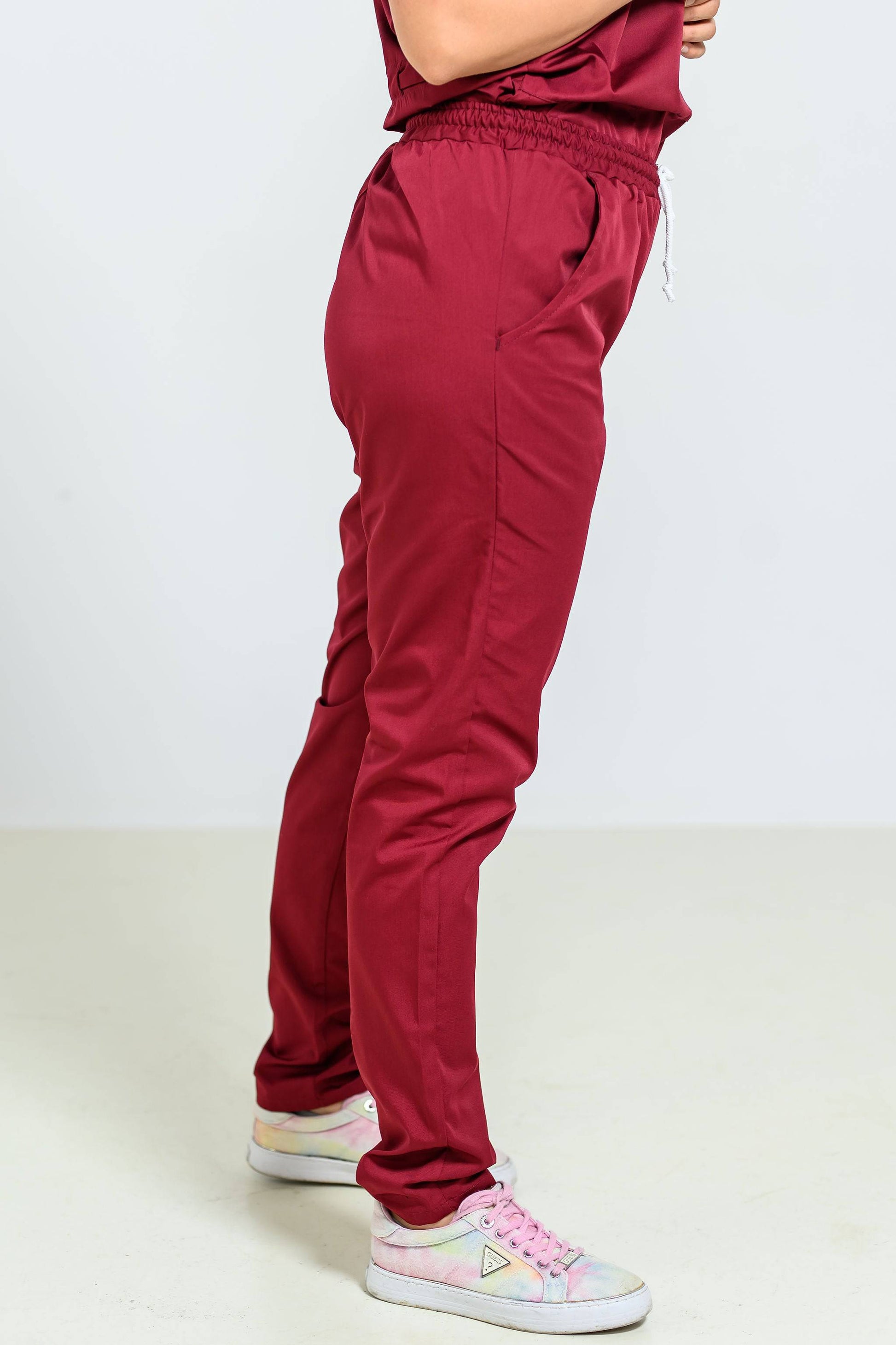 Pantaloni Medicali cu elastic si snur Femei - Bordo - vedere lateral stanga - Akitex 