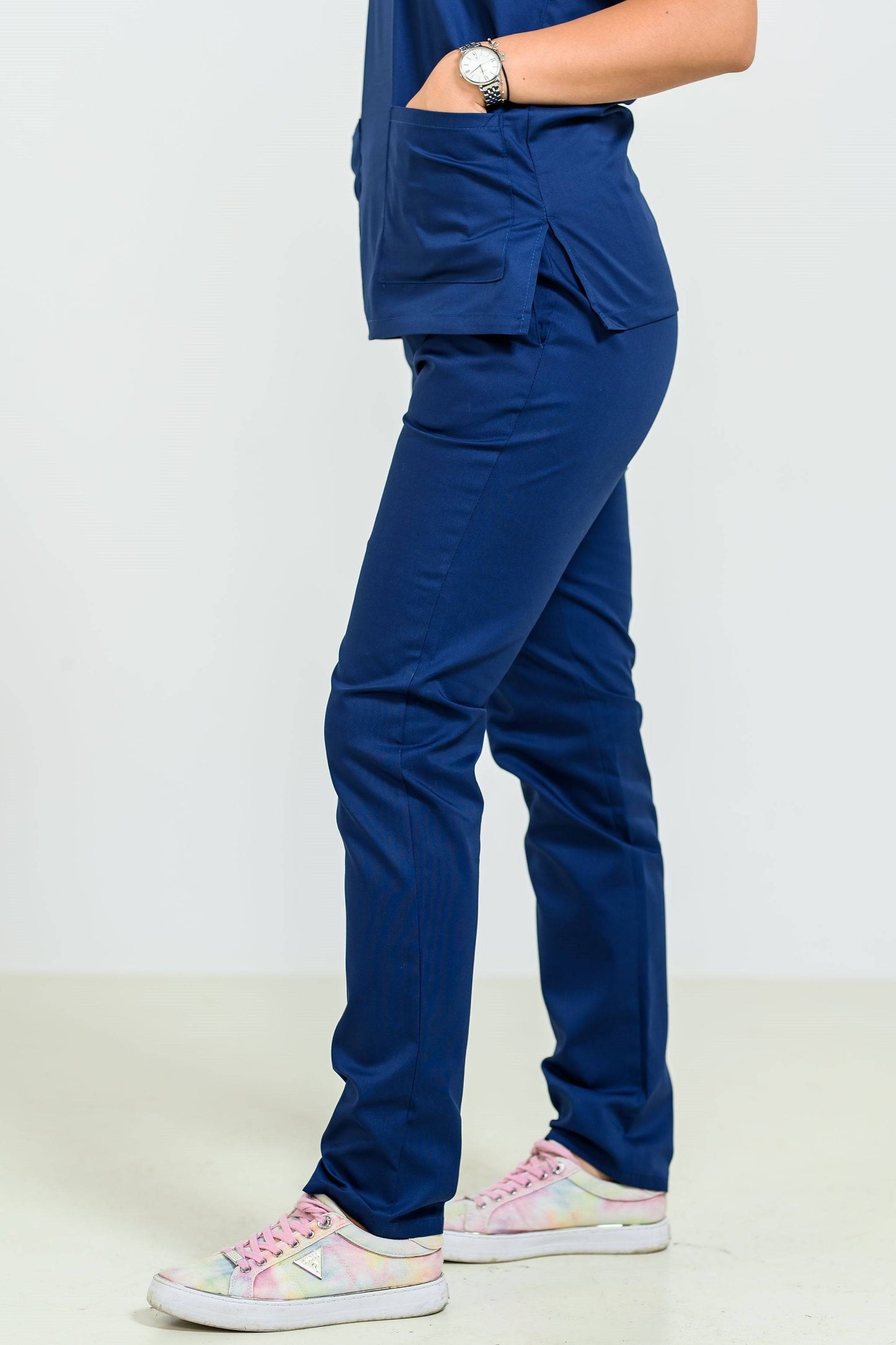 Pantaloni Medicali de Dama - Navy - vedere lateral stanga - Akitex 