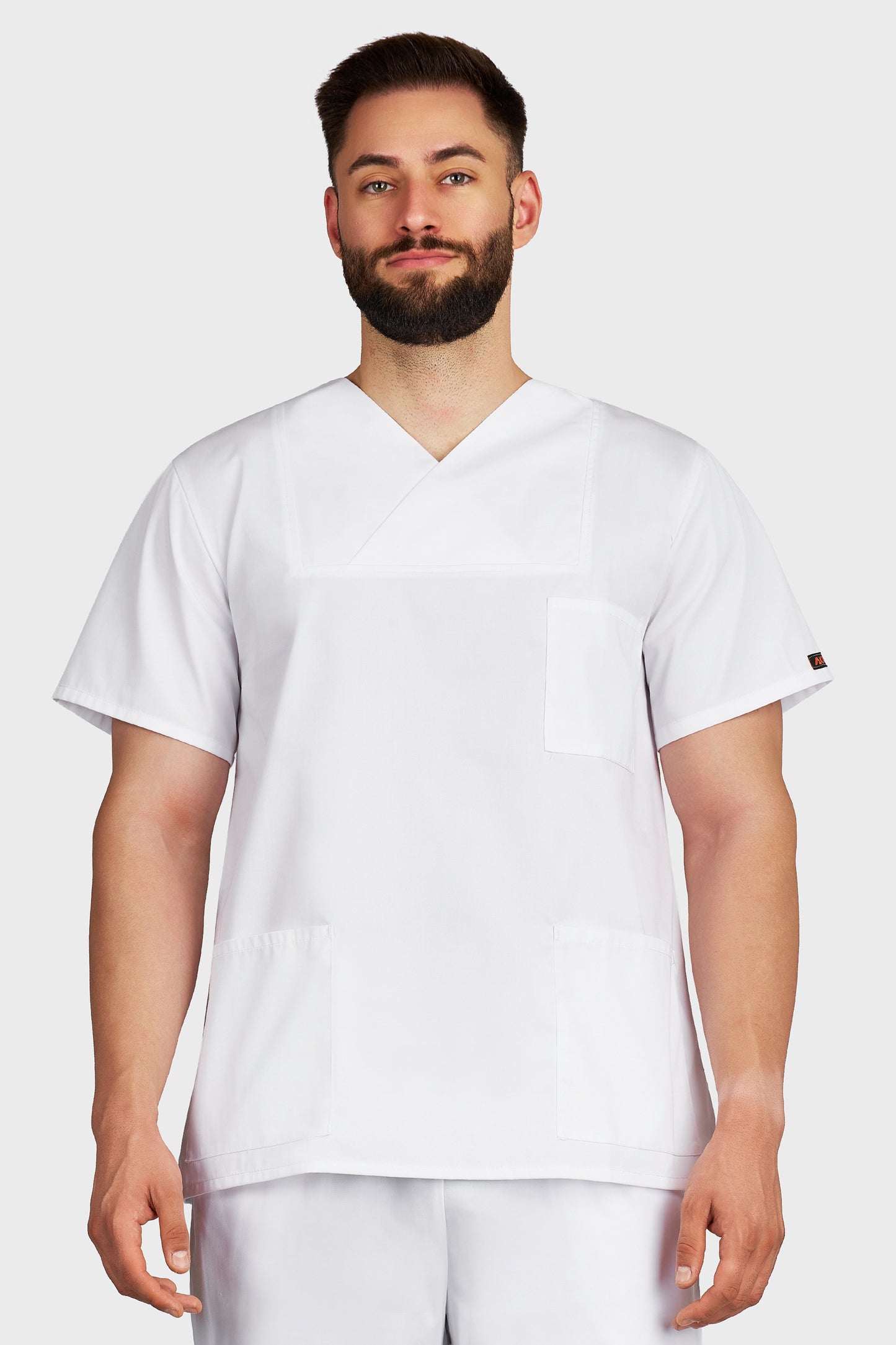 Bluza medicala barbati Victoria alb - vedere din fata - AKITEX