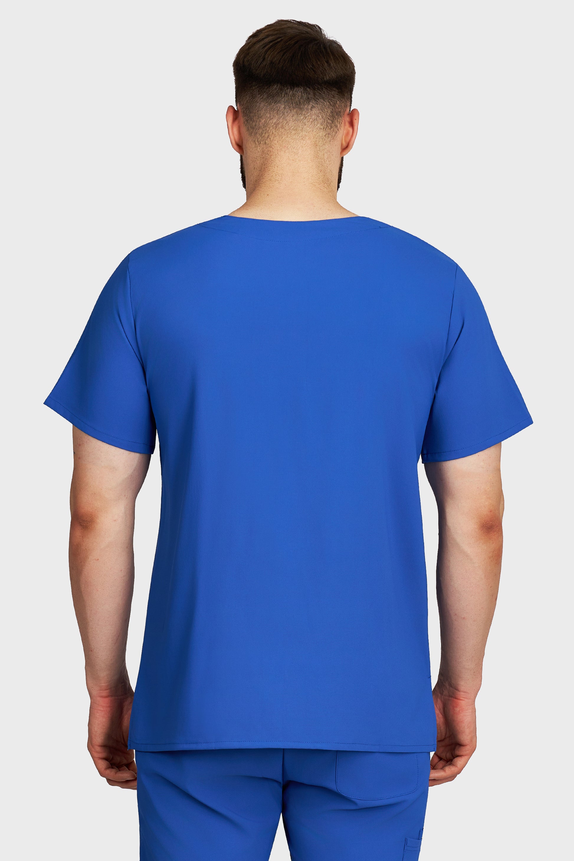 Bluza medicala barbati Victoria albastru royal stretch - vedere din spate - AKITEX