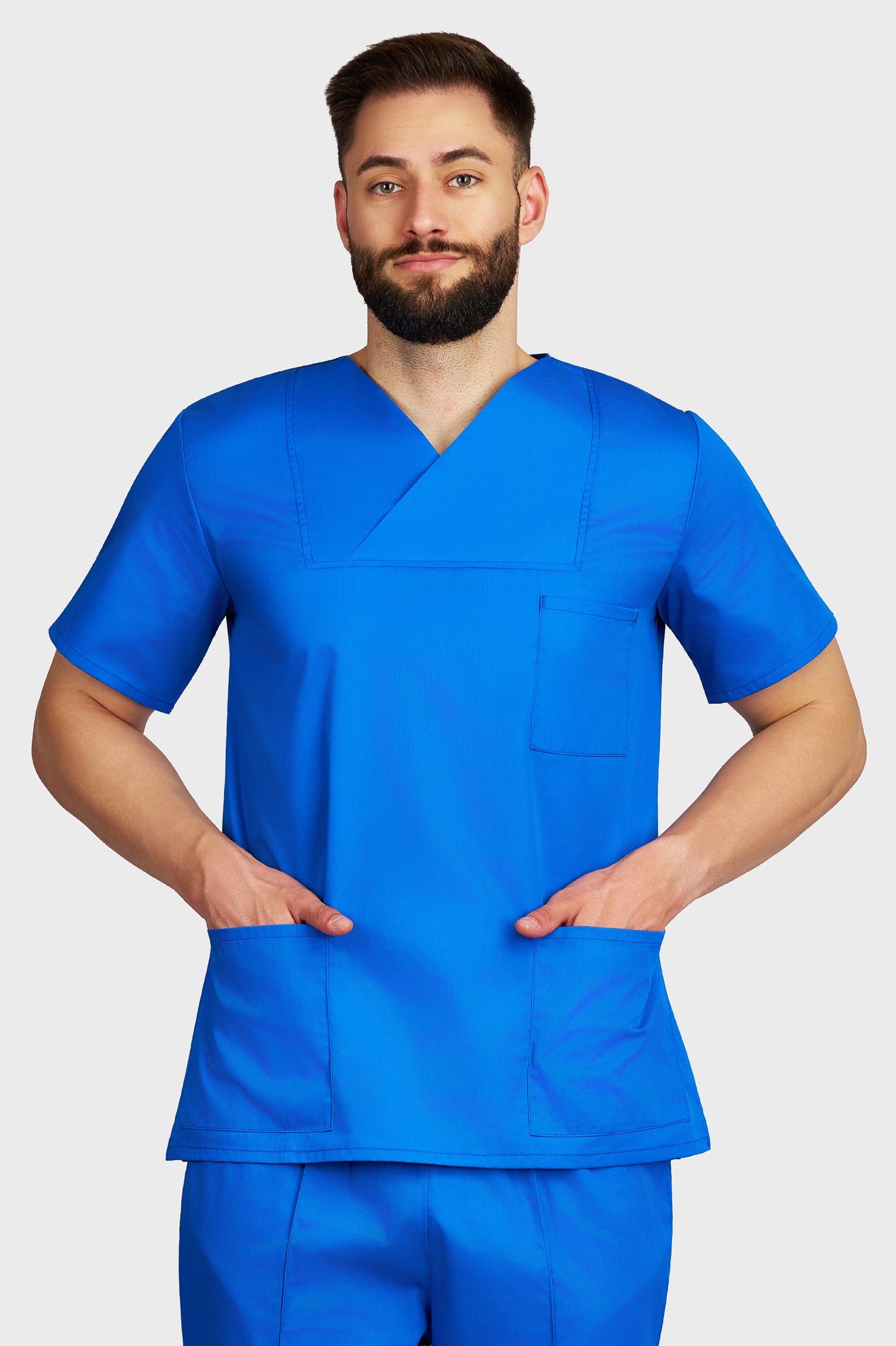 Bluza medicala barbati Victoria albastru royal - vedere din fata - AKITEX