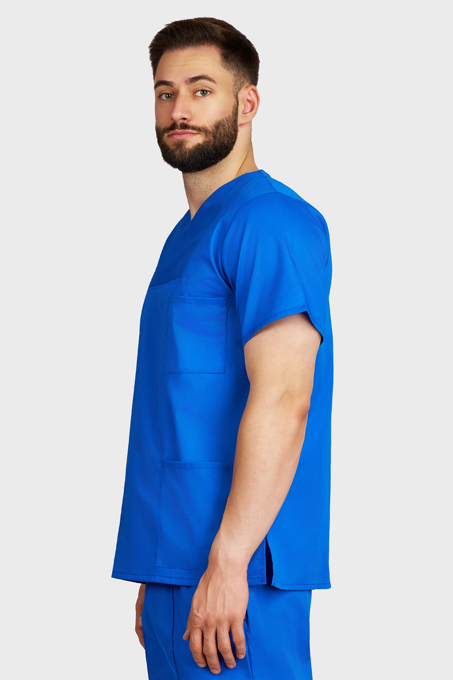 Bluza medicala barbati Victoria albastru royal - vedere laterala - AKITEX