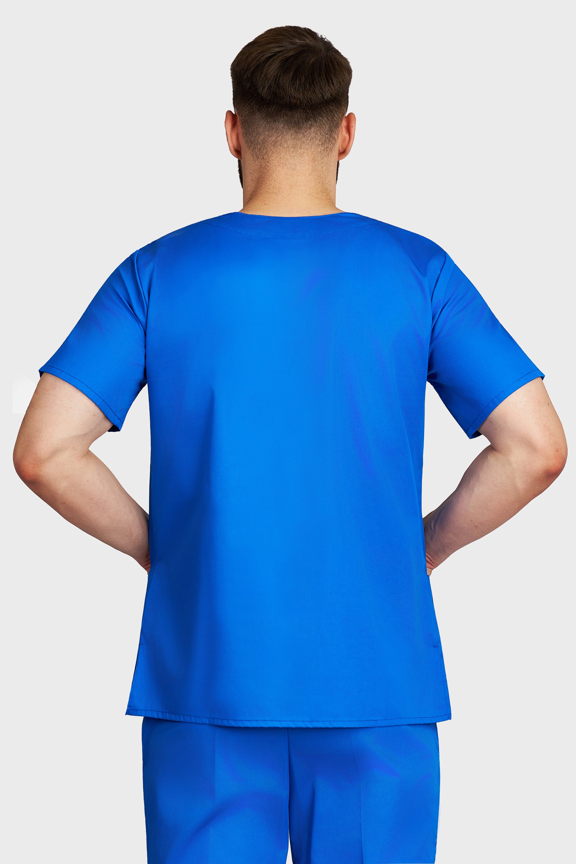 Bluza medicala barbati Victoria albastru royal - vedere din spate - AKITEX