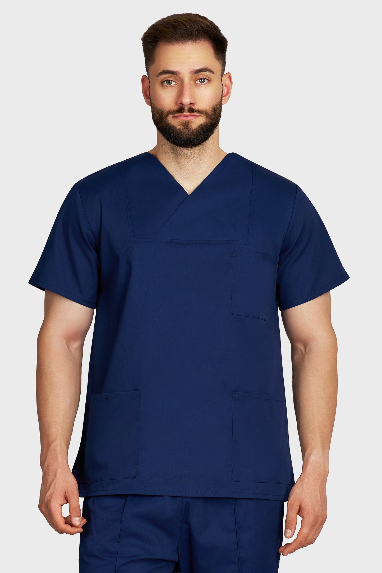 Bluza medicala barbati Victoria bleumarin - vedere din fata - AKITEX