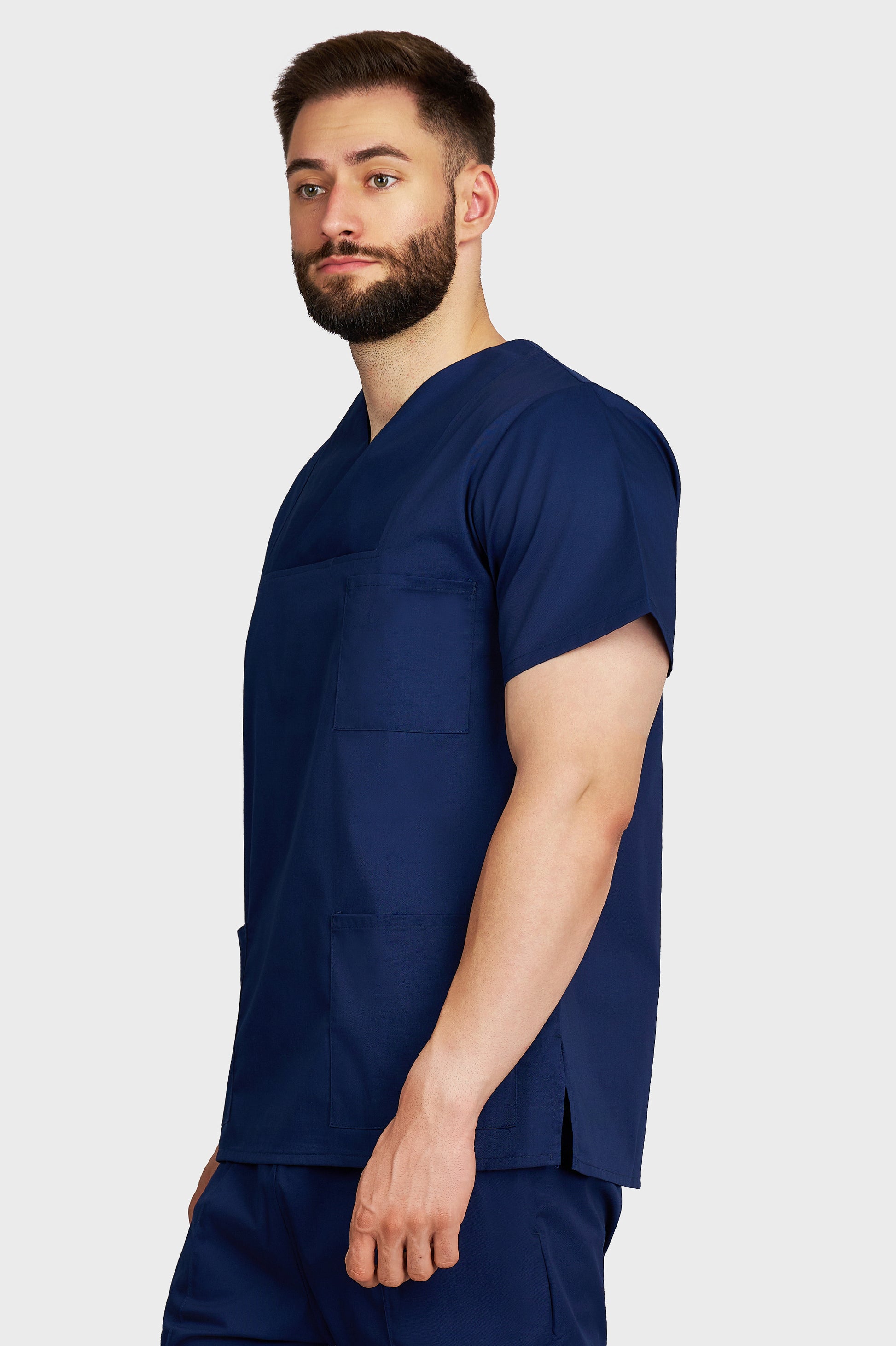 Bluza medicala barbati Victoria bleumarin - vedere laterala - AKITEX